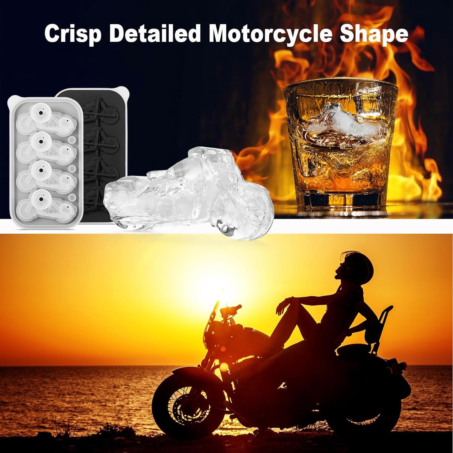 Novelty Motorcycle Ice Cube Mold, Funny Motorcycle Gifts for Men, Holiday Stocking Stuffers for Men, Large Ice Cube Molds for Whiskey, Bourbon, Cocktails