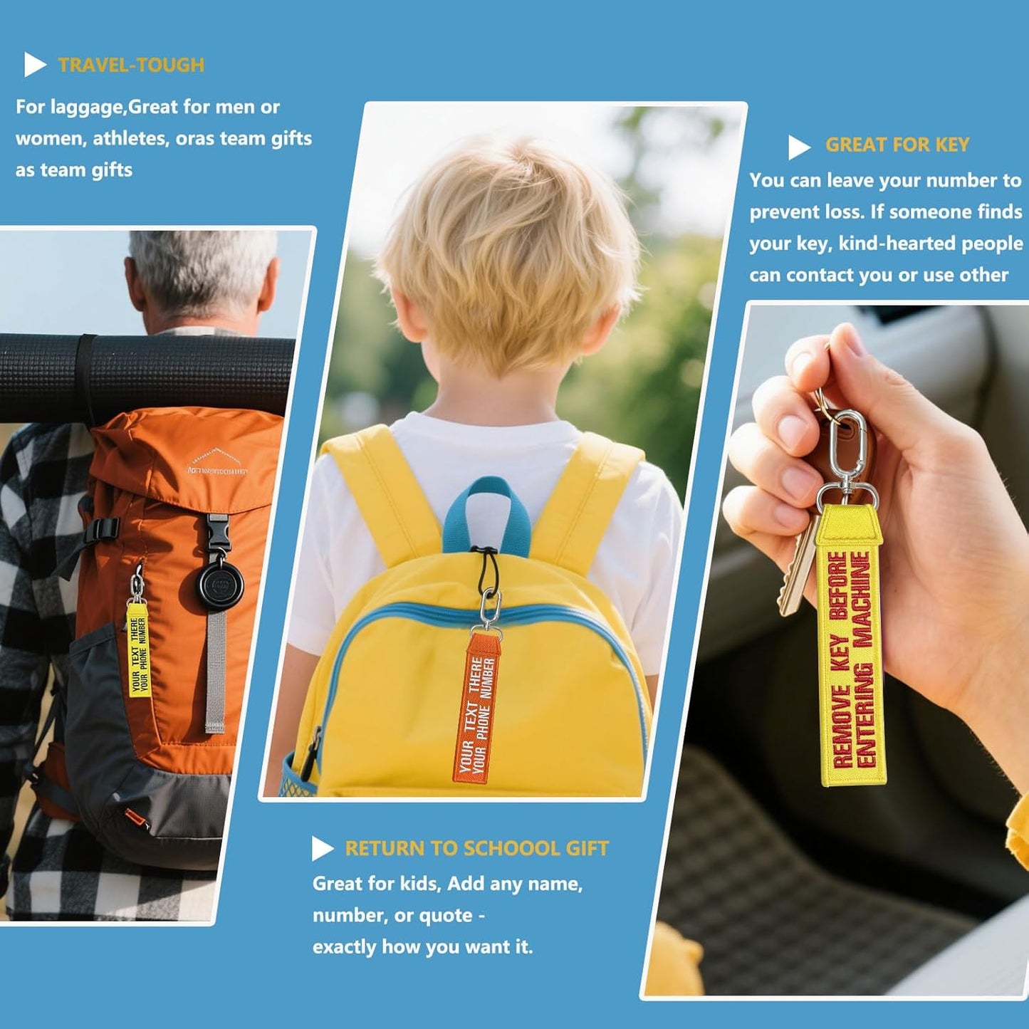 Personalised Keychain, Custom Text/Name bag tags, Embroidered Key Tag for Motorcycle, Luggage, Scooter, Car, Backpacks-Custom Gift Keychain for Men and Women，Couples, Families, Friends,camper