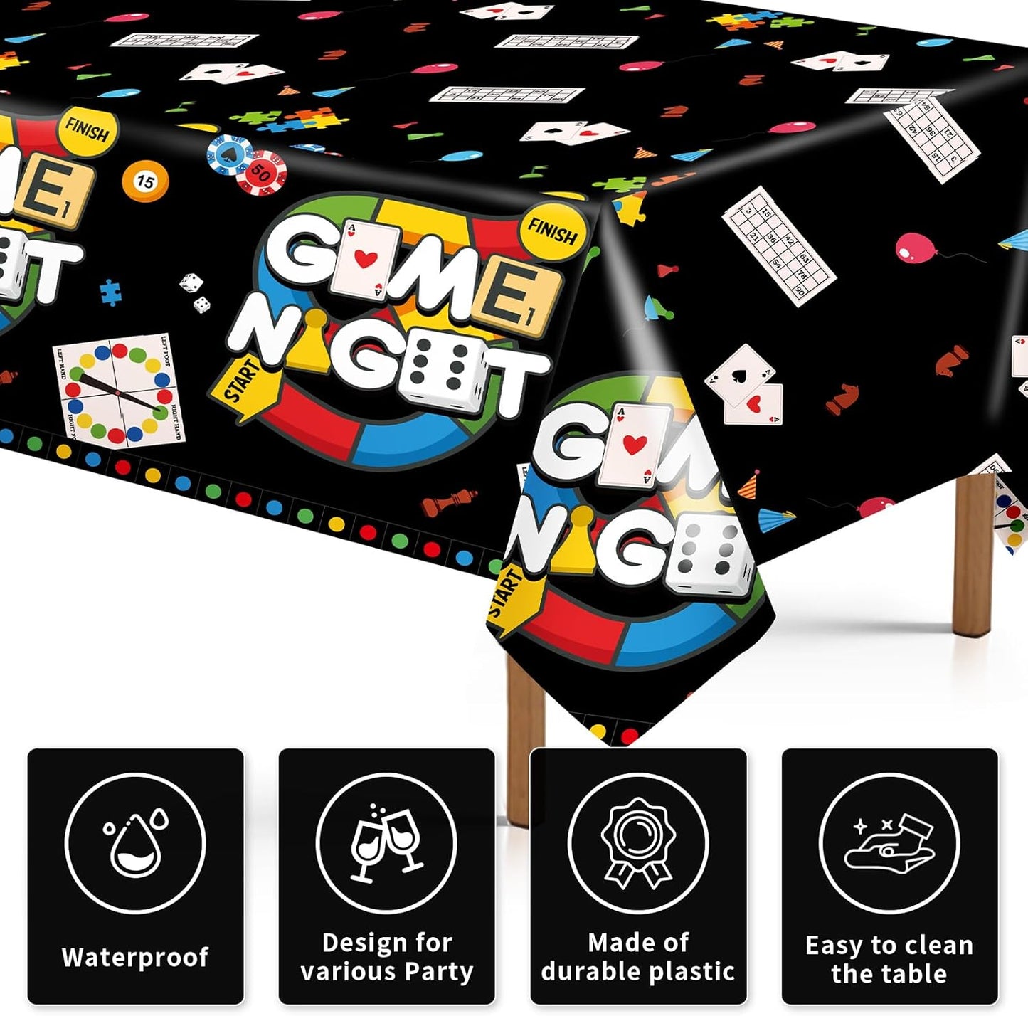Grencian 3Pcs Family Game Night Party Tablecloth Game Night Table Cover Plastic Rectangle Gaming Themed Table Cloth for Kids Boys Gamer Family Gathering Party Decorations, 54 x 108 inch