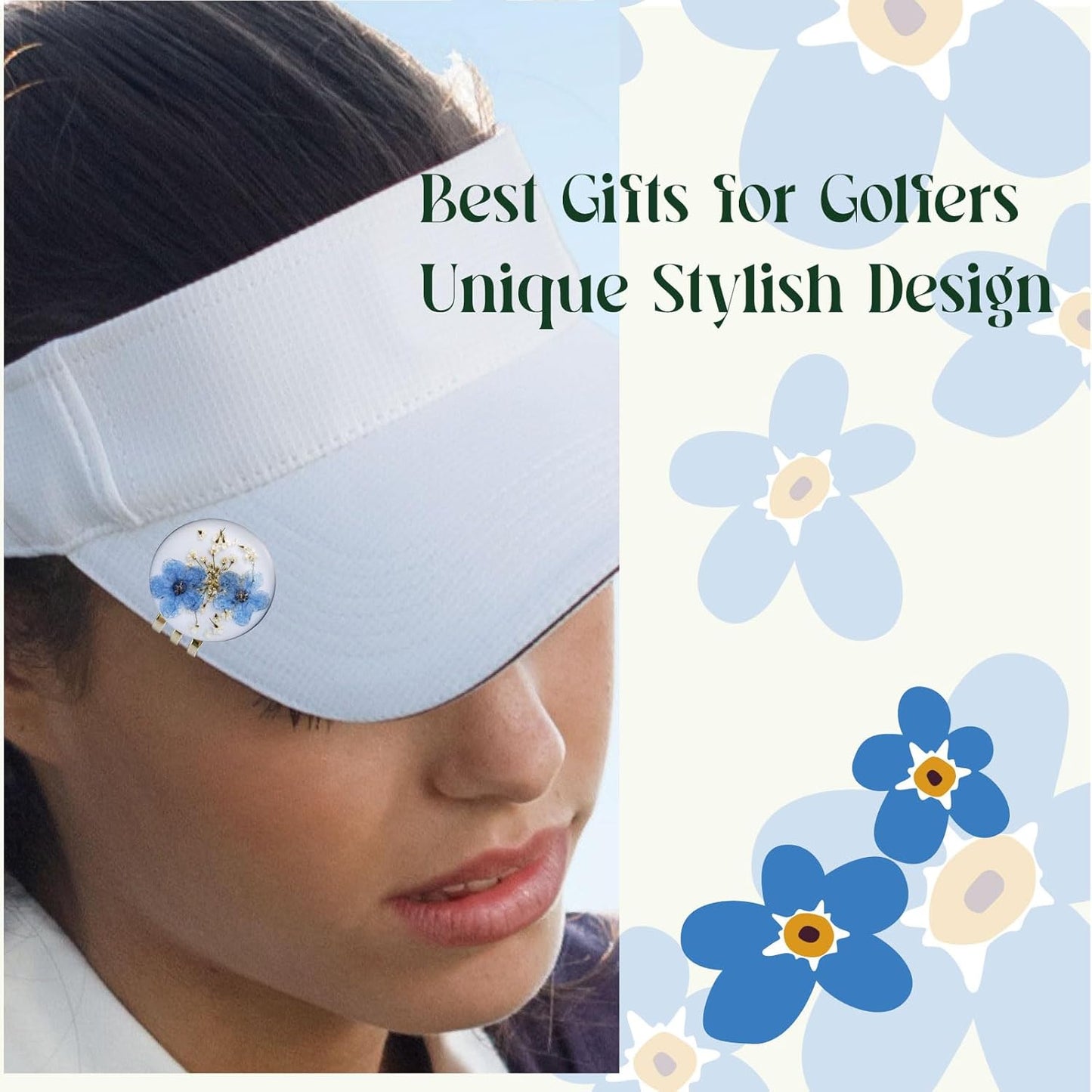 Golf Ball Marker hat Clip with Ball Marker, Handmade Pressed Flower Golf Marker, Golf Gifts, Golf Accessories for Women