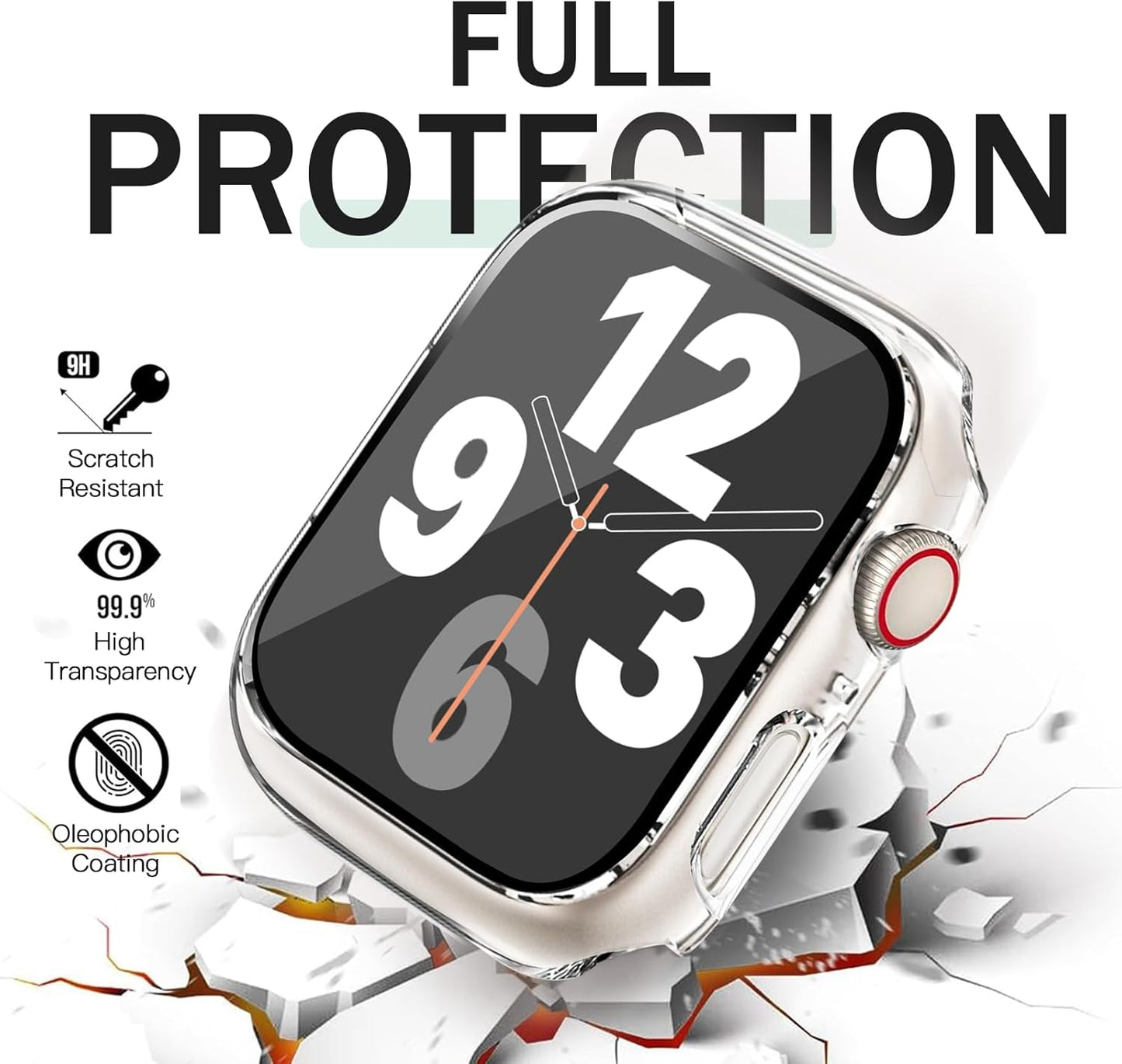 JR.DM 40mm 2 Pack Hard PC Case with HD Tempered Glass Screen Protector for Apple Watch Series 6/5/4/SE/SE2/SE3, Guard Bumper Full Coverage Protective Anti-Scratch Face Cover for iWatch, Black+Clear