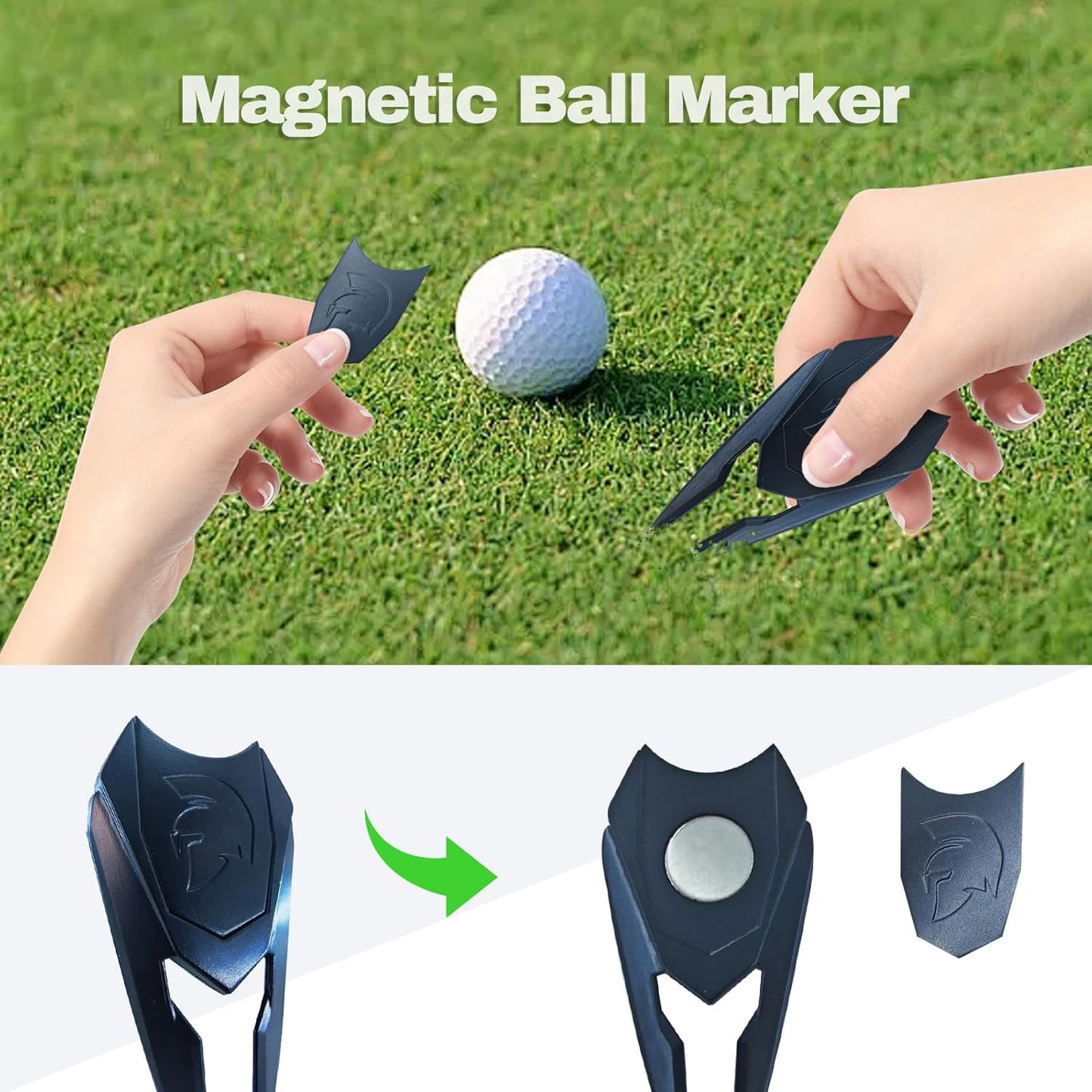 Spartan Helmet Golf Divot Tool with Magnetic Ball Marker & Belt Clip, Solid Metal Golf Accessory, Unique Design Gift for Golfers