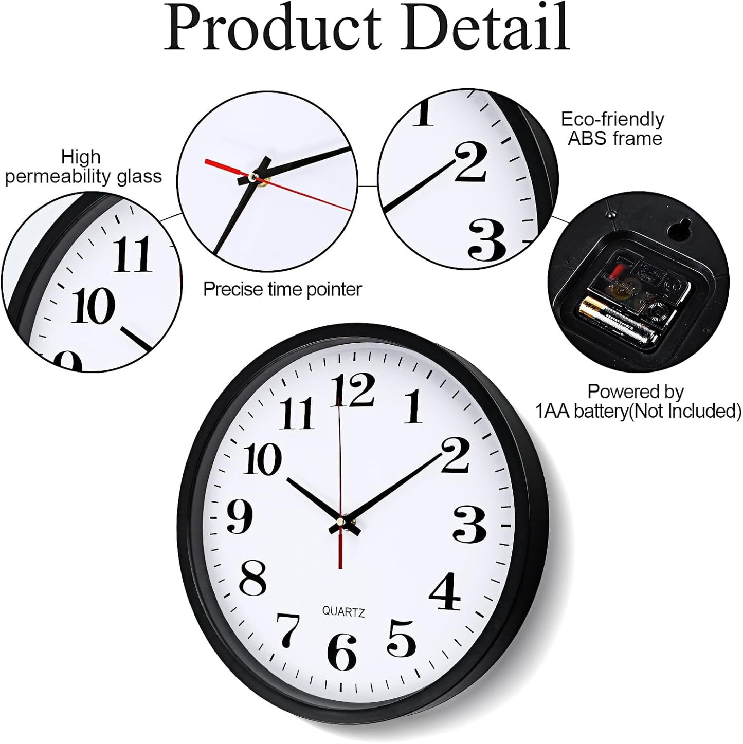 Inbagi 4 Pieces Wall Clocks Set Include Quartz Wall Clock Battery Operated Round Clock with 4 Pieces Hanging Chalkboard and White Marker Pen for Hotel Office Home Room Kitchen(12 Inch,Black)