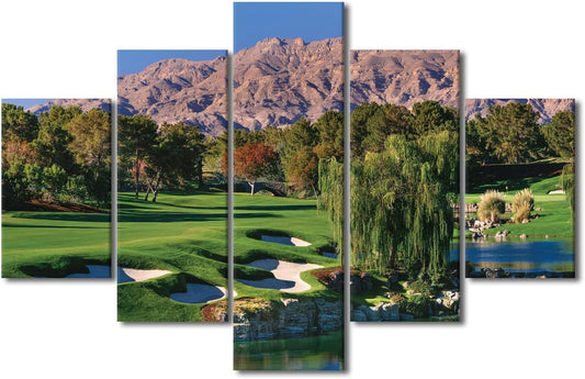 5 Panel American Golf Course Wall Art Canvas Prints Shadow Creek Golf Course Wall Decor Poster Gallery Wrap Modern Home Decor for Living Room Bedroom Wall Decorations Framed Ready to Hang - 60"Wx40"H