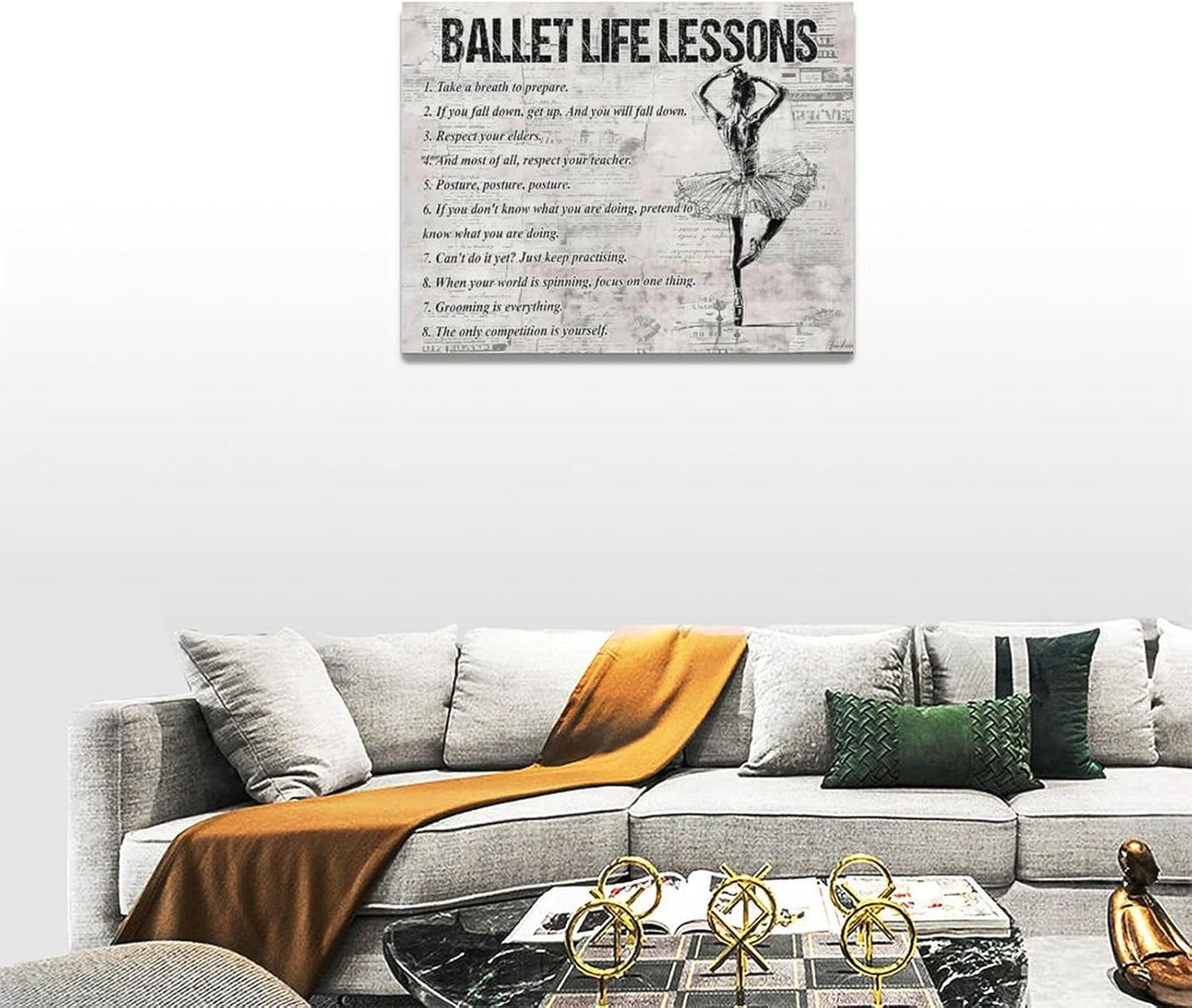 Ballet Dance Wall Art Ballet Life Lessons Wall Decor Ballet Sign Retro Poster Girls Woman Motivational Decorations Canvas Print Painting Artwork for Bedroom Bathroom Living Room Gym 16"x12"