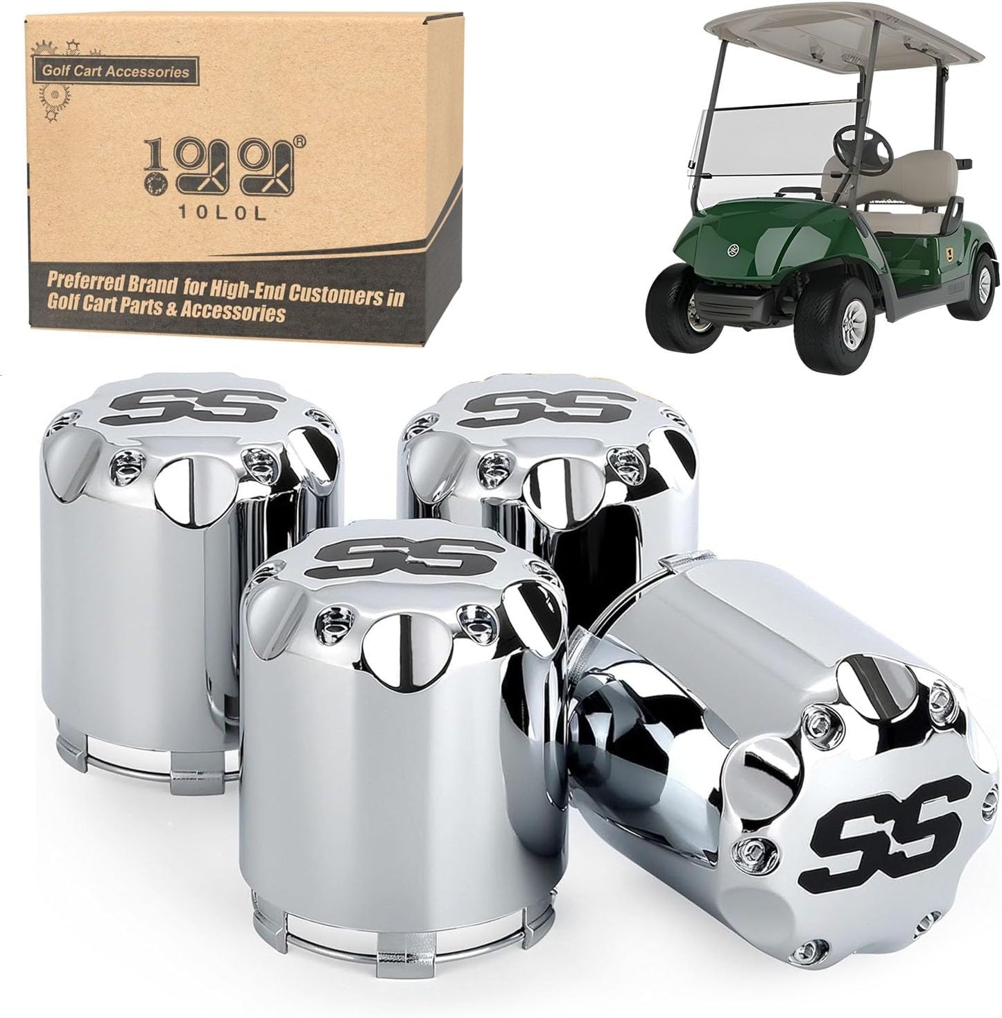 10L0L Universal Golf Cart SS Wheel Center Cap Cover for Yamaha, EZGO, Club Car, 4 PCS (Chrome)