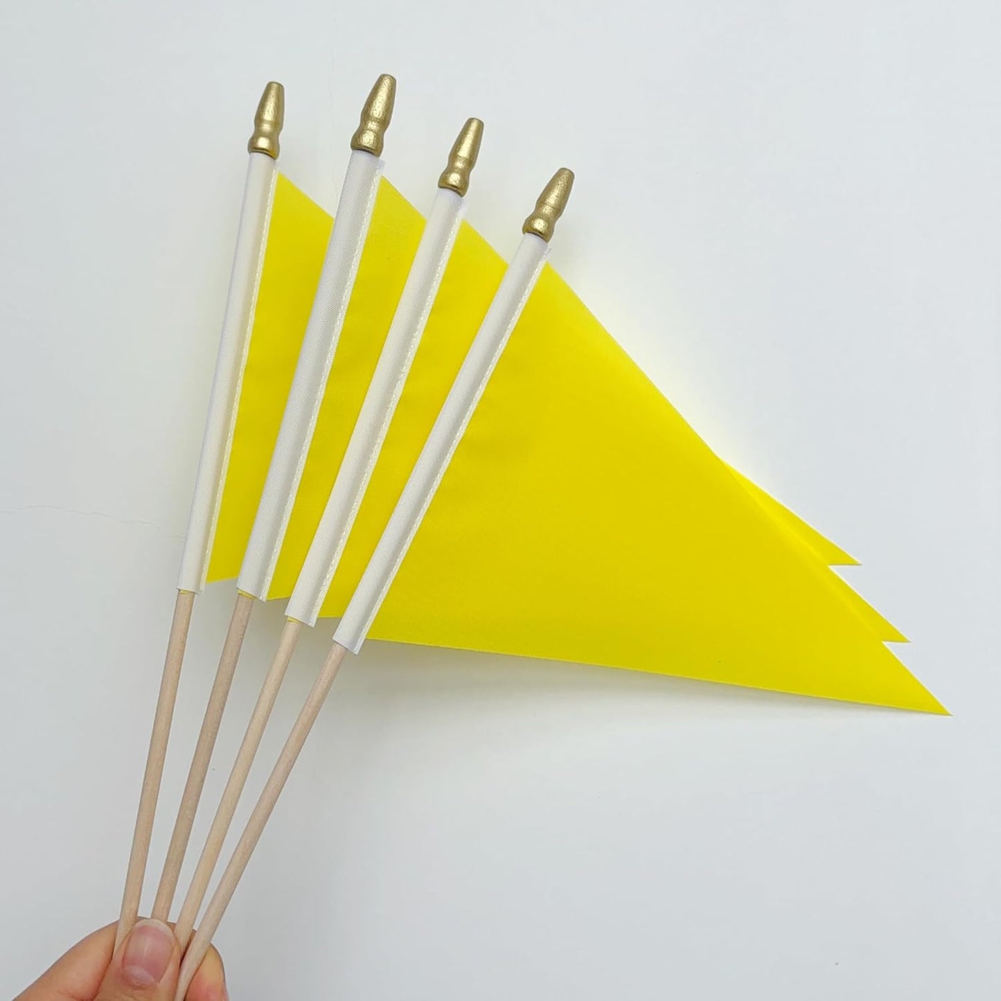 20 Pack Solid Color Yellow Blank Pennant Flags on Wood Stick Small Mini Plain DIY Graffiti Flags,Decorations for Parades,Grand Opening,Kids Birthday,Sports Clubs,5x8 Inch