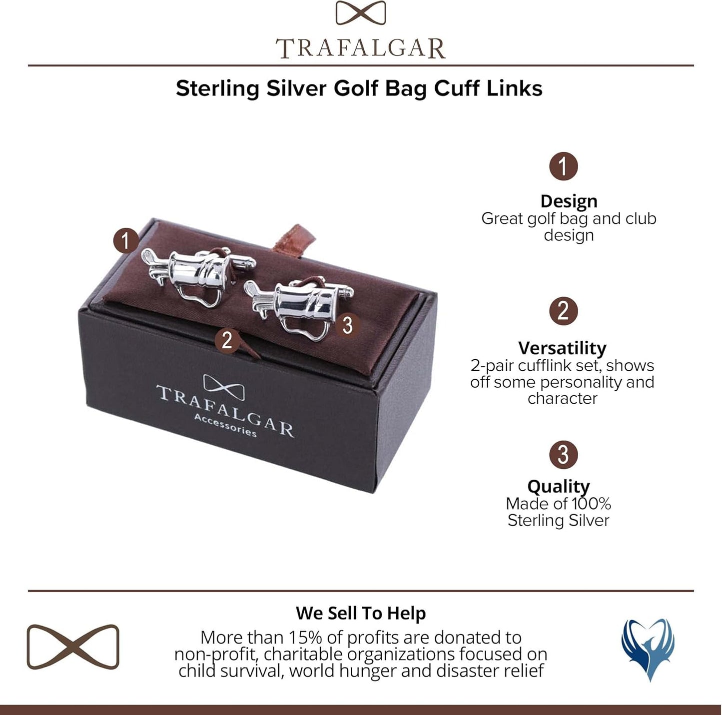 Trafalgar Sterling Silver Golf Bag Cufflinks