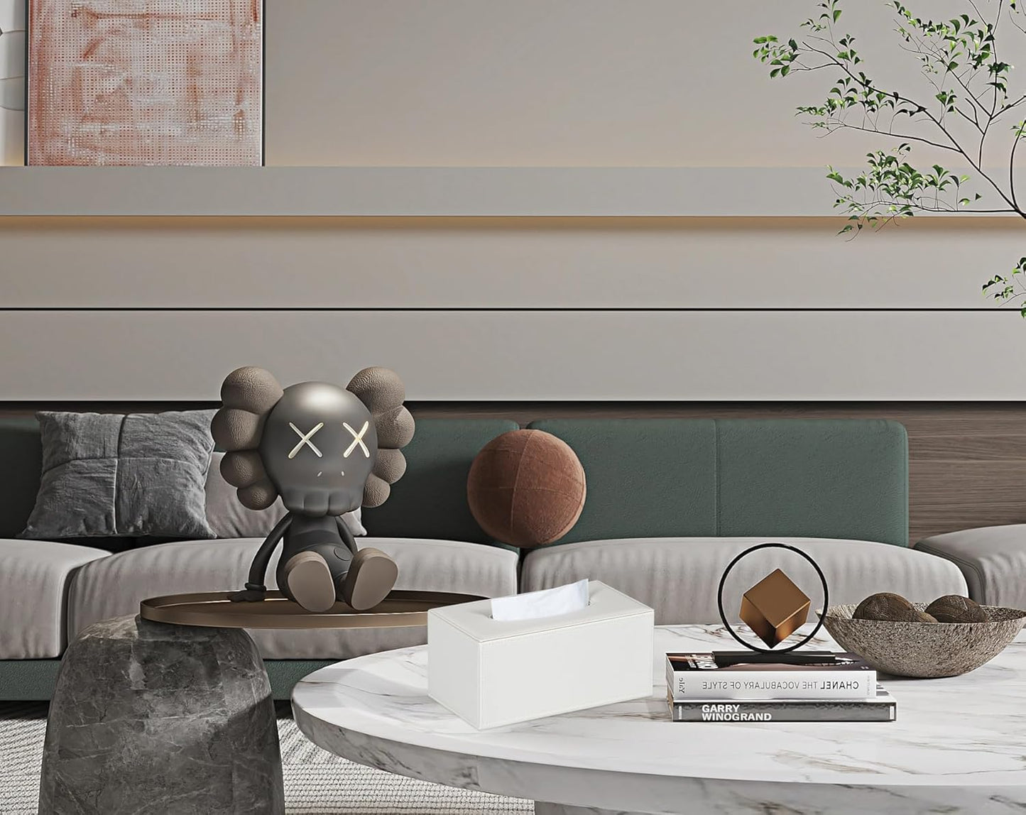 Tissue Box Cover Rectangular Tissue Box Holder for Bathroom (White)