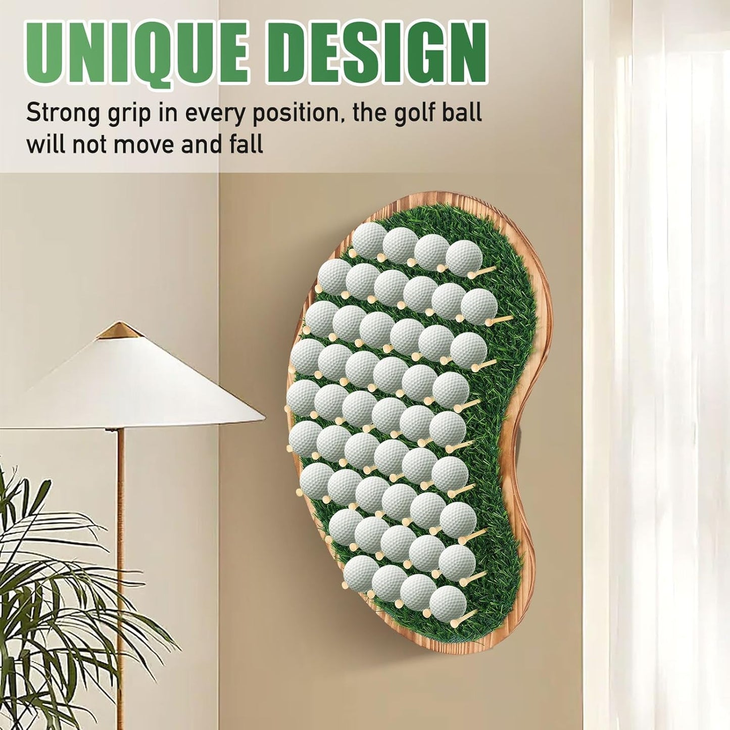 40-Golf Ball Display Rack Golf Ball Collection Display Stand Green Wall Mount Cabinet Holder for Gifts Adult Golfs Enthusiasts