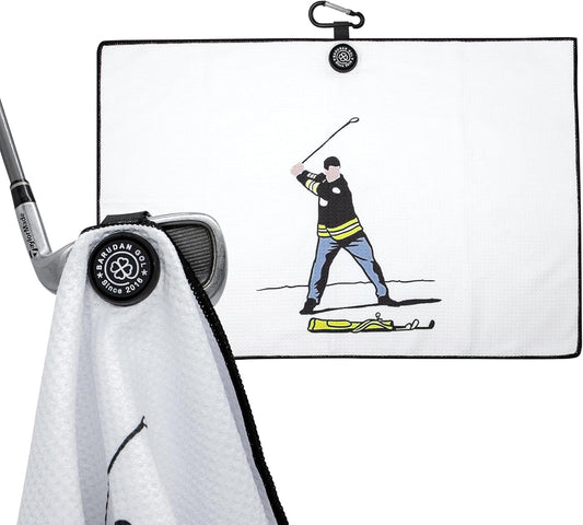 Magnetic Golf Towel for Men Women Golfer - Microfiber Golf Towel Magnet with Waffle Texture - Strengthen Magnet Golf Towels for Strong Hold to Metal Objects ((2.White w/Golfer))