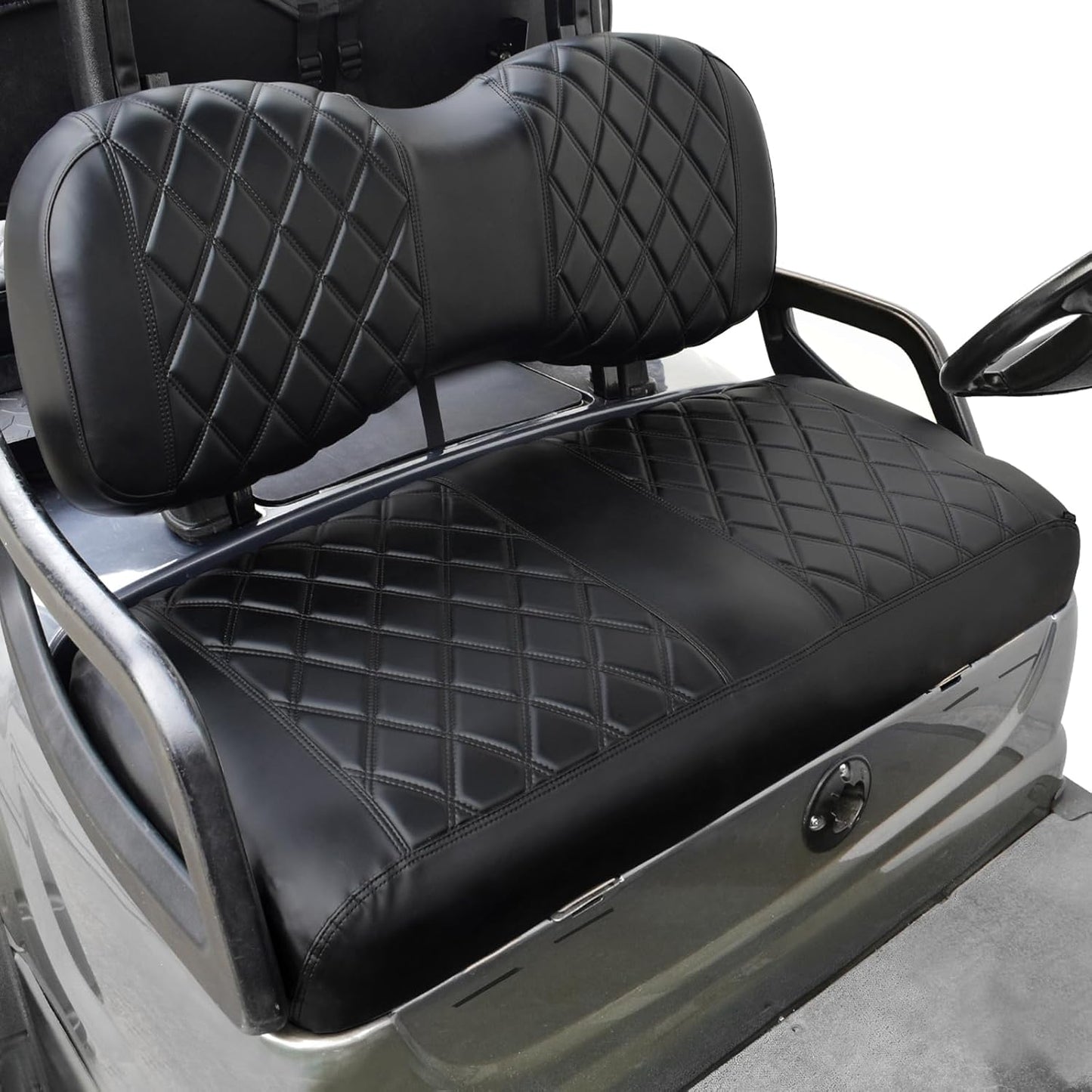 NOKINS Golf Cart YD Diamond Seat Cover for Yamaha Drive/Drive 2 OEM Standard Seat Cushion, No Stapler, Golf Cart Vinyl Replacement Front Seat Cover Black Stitching
