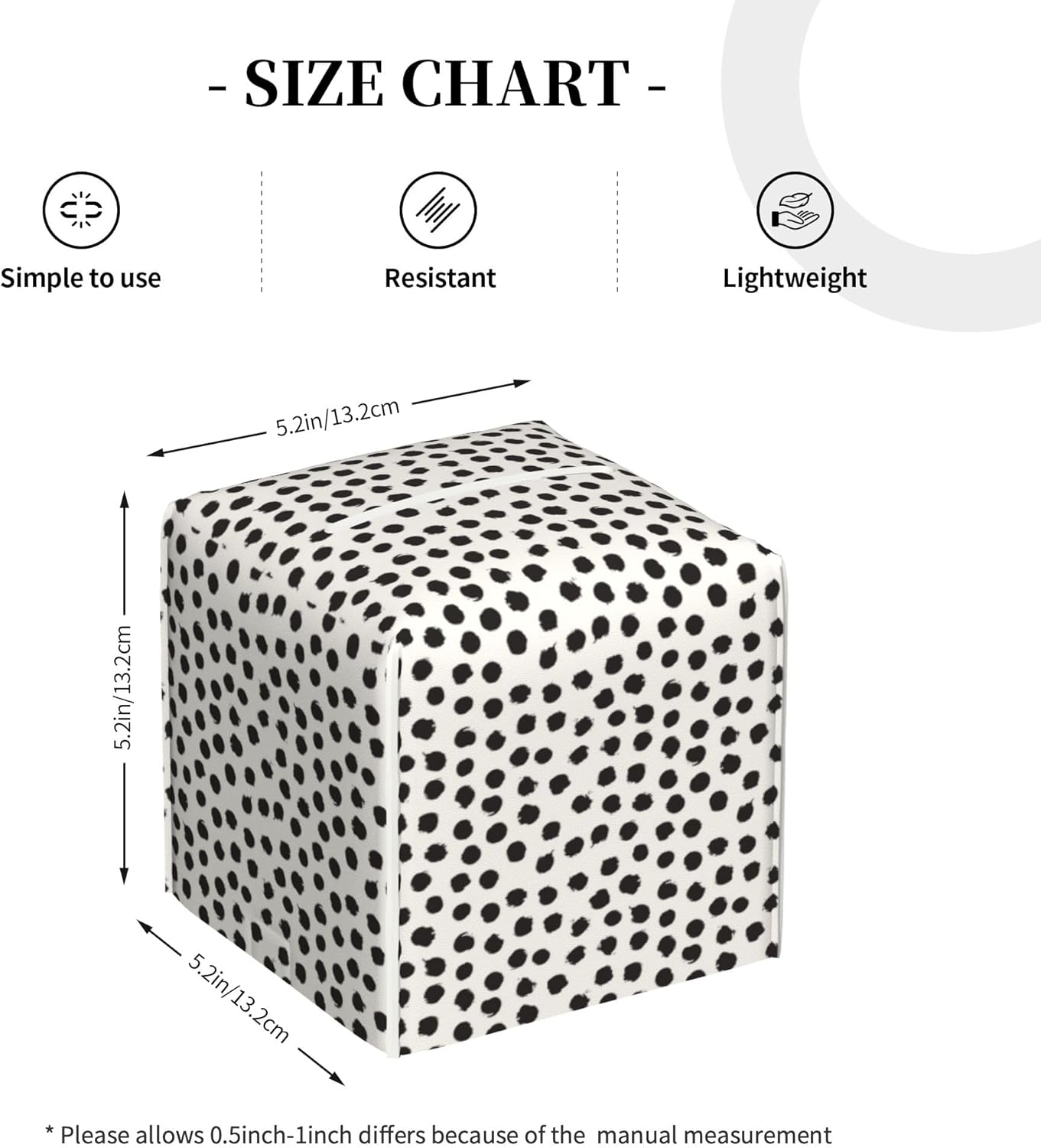 Polka Dot Black Circle Tissue Box Cover Square,Abstract Round Brush Strokes Tissue Box Holder Waterproof Leather Facial Paper Organizer Dispenser for Bathroom Home Car Nightstand Vanity Desk