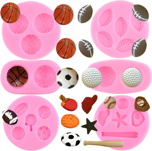 ZiXiang Ball Silicone Molds Baseball Basketball Football Golf Rugby Table Tennis Fondant Mold For Sugar Cake Decorating Cupcake Topper Candy Chocolate Gum Paste Polymer Clay Set Of 6
