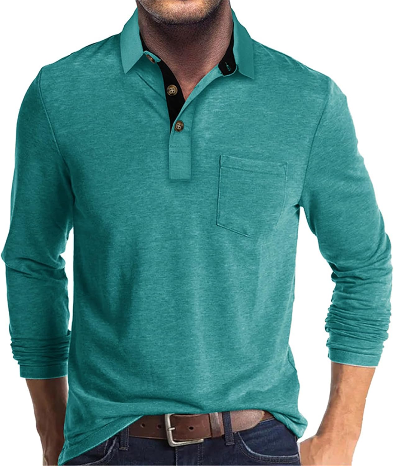 Mens Long Sleeve Polo Shirts Casual Moisture Wicking Golf Polo Shirts with Pocket