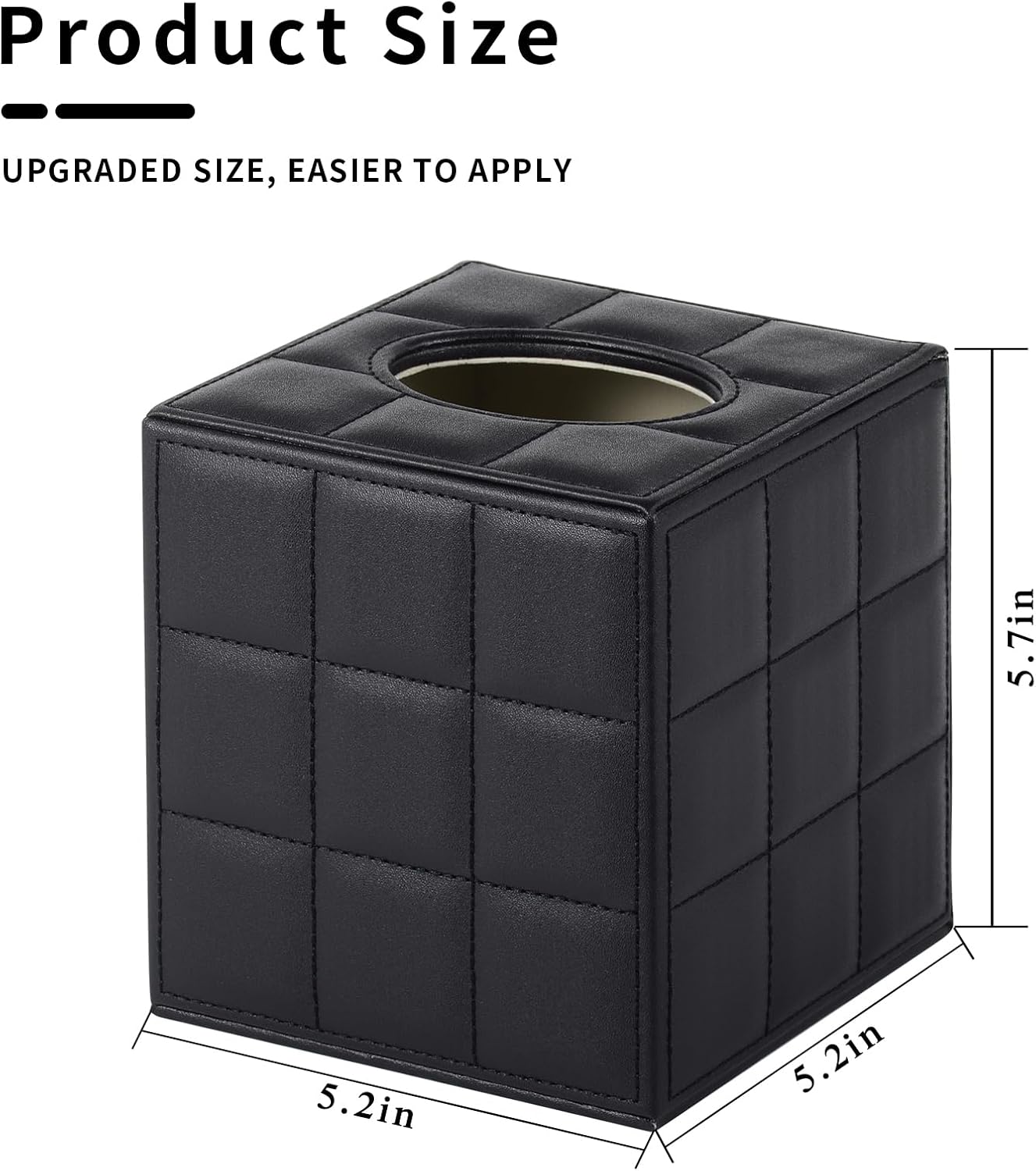Tissue Box Cover Square Tissue Box Holder PU Leather Facial Organizer with Magnetic Bottom,Decorative Napkin Caddy for Vanity Dresser Night Stand Table Countertop Home Office Car,Black