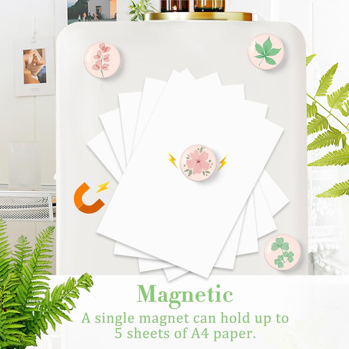 MORCART 16PCS Pink Plant Magnets for Fridge Refrigerator Cute Magnets Decoration for Locker Whiteboard Magnetic Board Cabinets Classroom Office Cubicle School