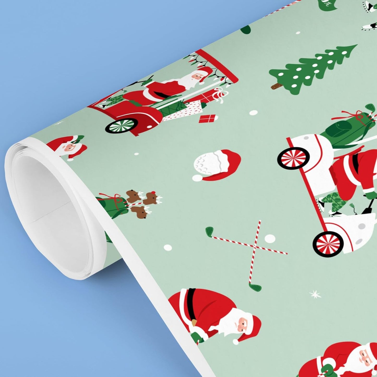 Big Dot of Happiness Golfing Santa Wrapping Paper, Golf Christmas Holiday Gift Wrap Roll, Funny Santa Christmas Gift Paper, 24 in x 7 feet, 1 Roll