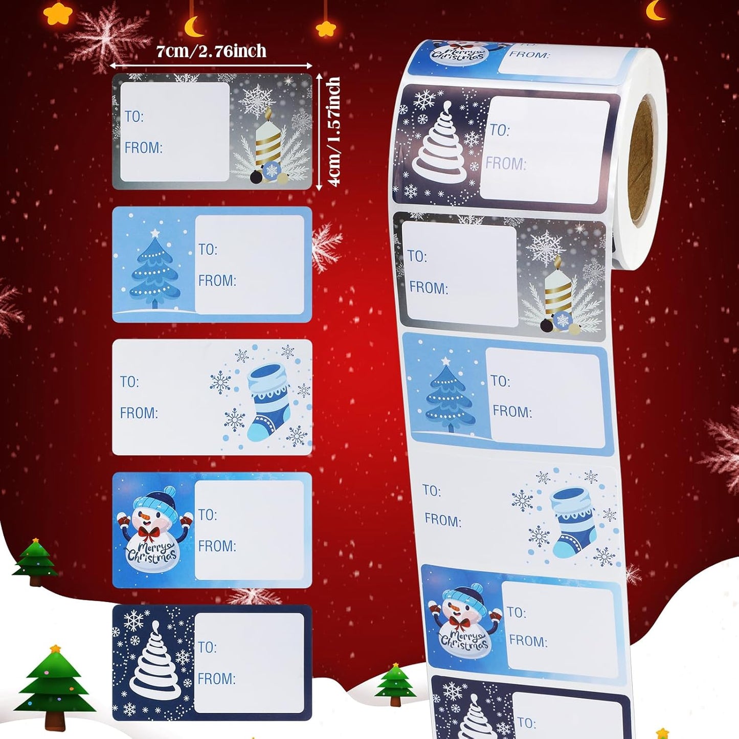 Outus 500 Pieces Christmas Tags Self Adhesive Gift Tags for Xmas Presents Christmas Name Labels Stickers for Wrapping Paper Festival Birthday Holiday Decor(Vivid Style,2.76 x 1.57 Inch)