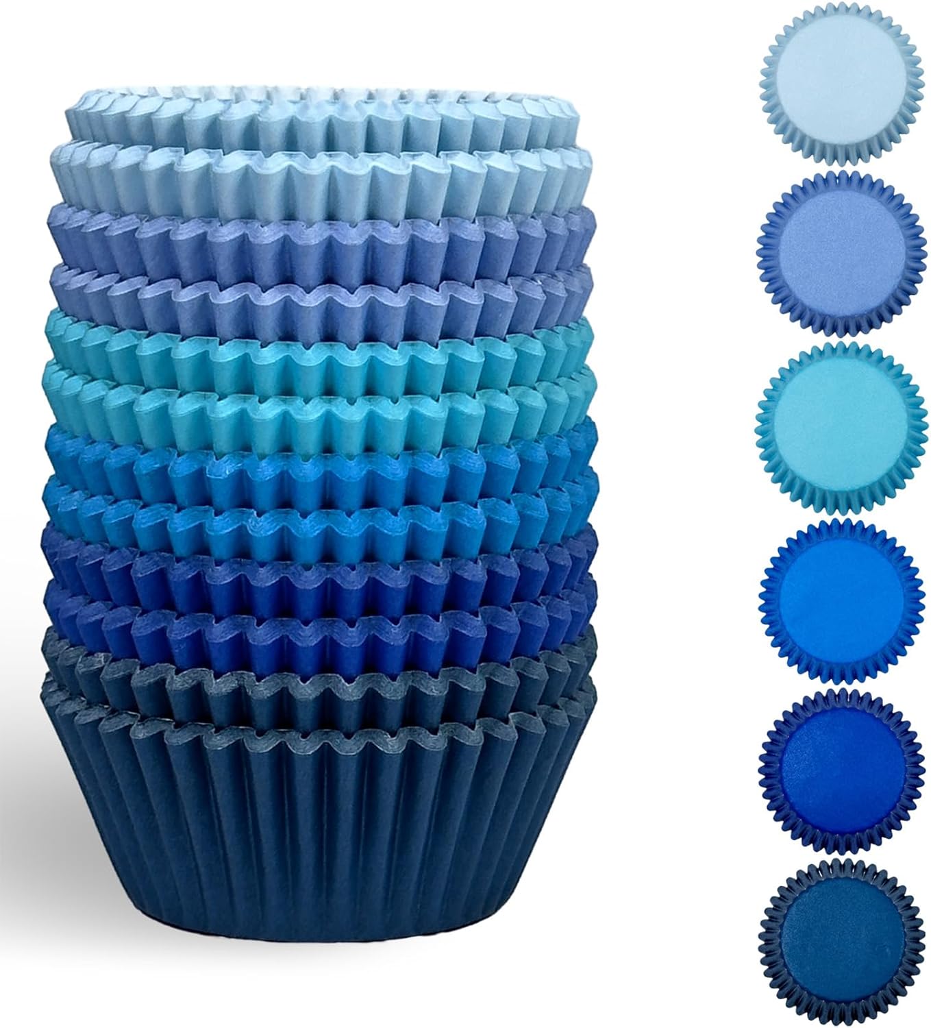 QiQee 300 Counts Cupcake Liners - Food Grade 6 Solid Blue Colors Cupcake Papers Muffin Baking Cups (Standard Size)