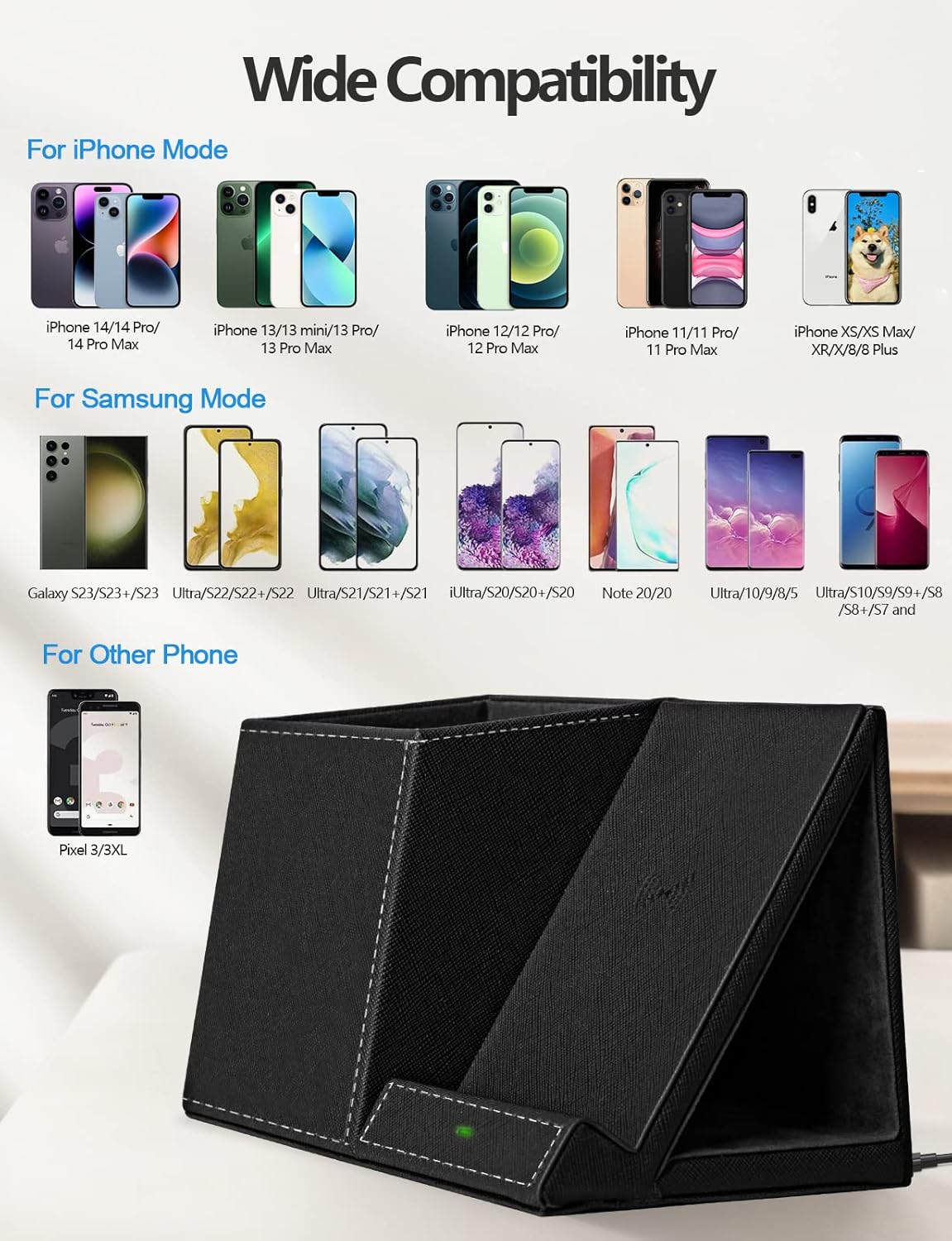 Pen Holder with Wireless Charger, Compatible with iPhone 17/16/15/14/13/12/11/8 Series, Pencil Holder Phone Stand for Desk Home Office, Men Gift Husband Wife Anniversary Dad Birthday Idea Gadget