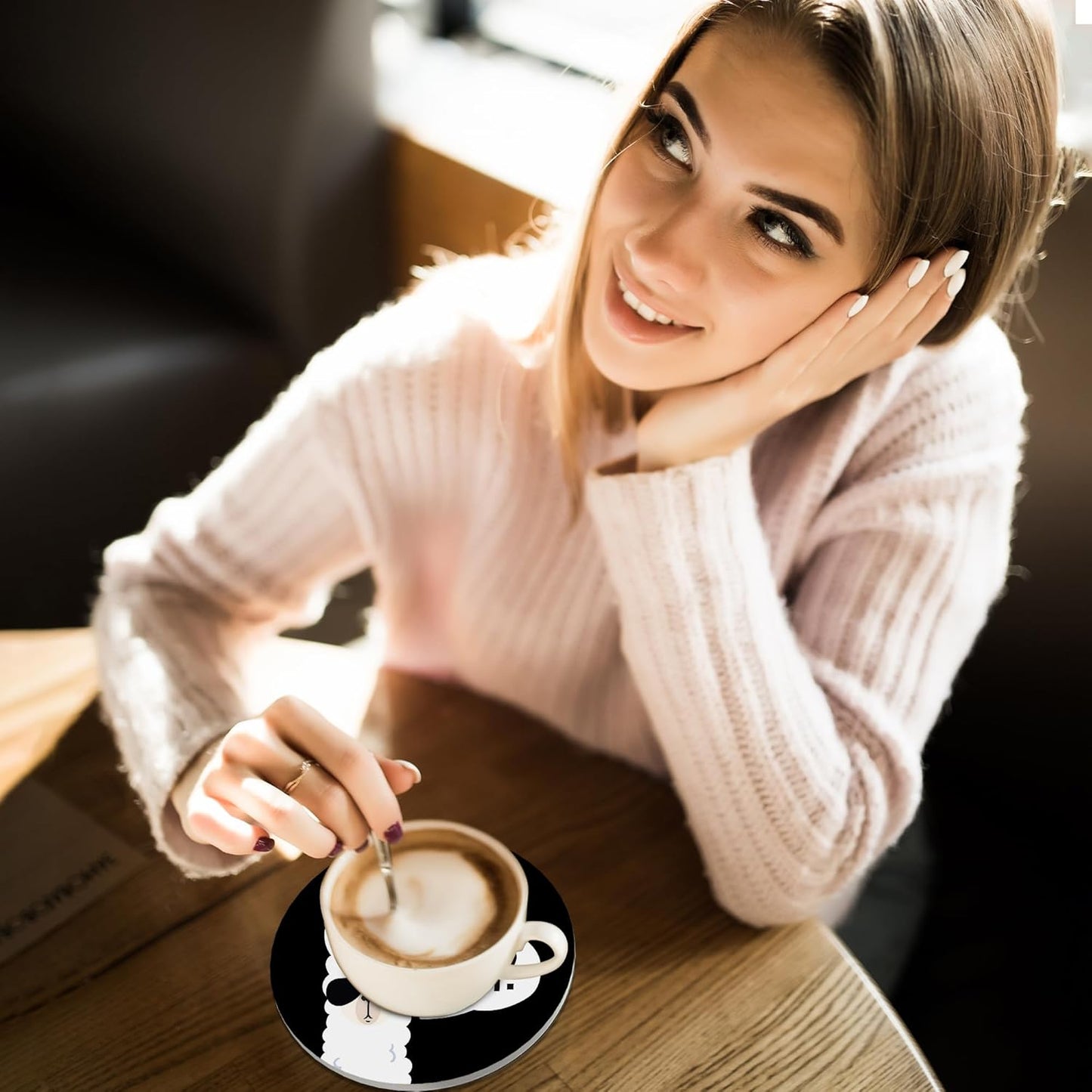 Coasters for Drinks,Set of 4 Absorbent Coasters,Sup Llama Funny Ceramic Coasters with Cork Base,Cup Coaster for Coffee Table Protection,Gifts for Housewarming Birthday - Home and Dining Room Decor