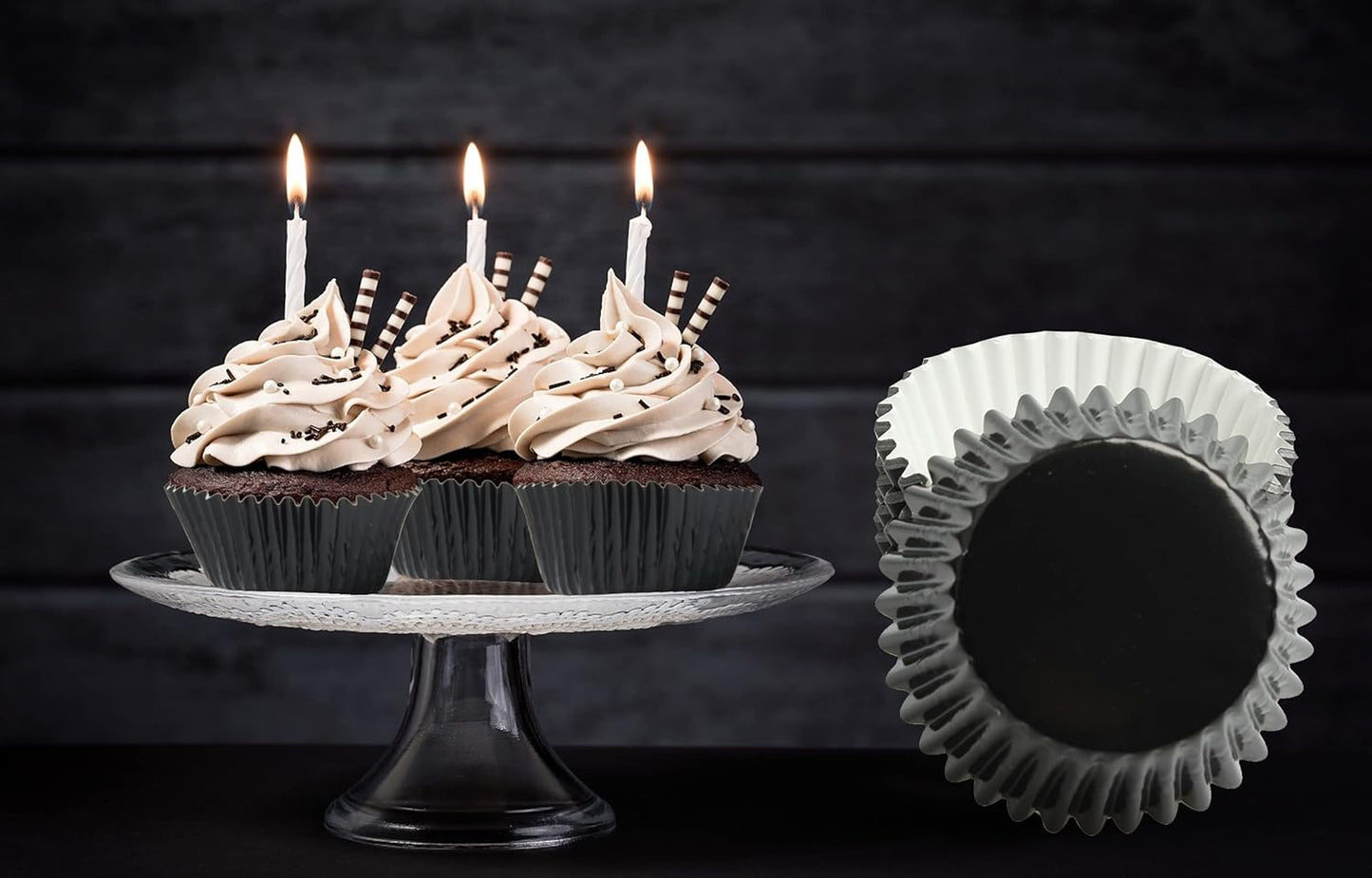 Black-Foil Cupcake Case Liners 100 Pcs Metallic Paper Baking Cups for Birthday Parties, Weddings or Baby showers …