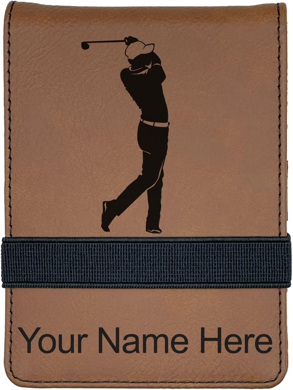 LaserGram Mini Padfolio with Notepad and Pen, Golfer Golfing, Personalized Engraving Included (Dark Brown)