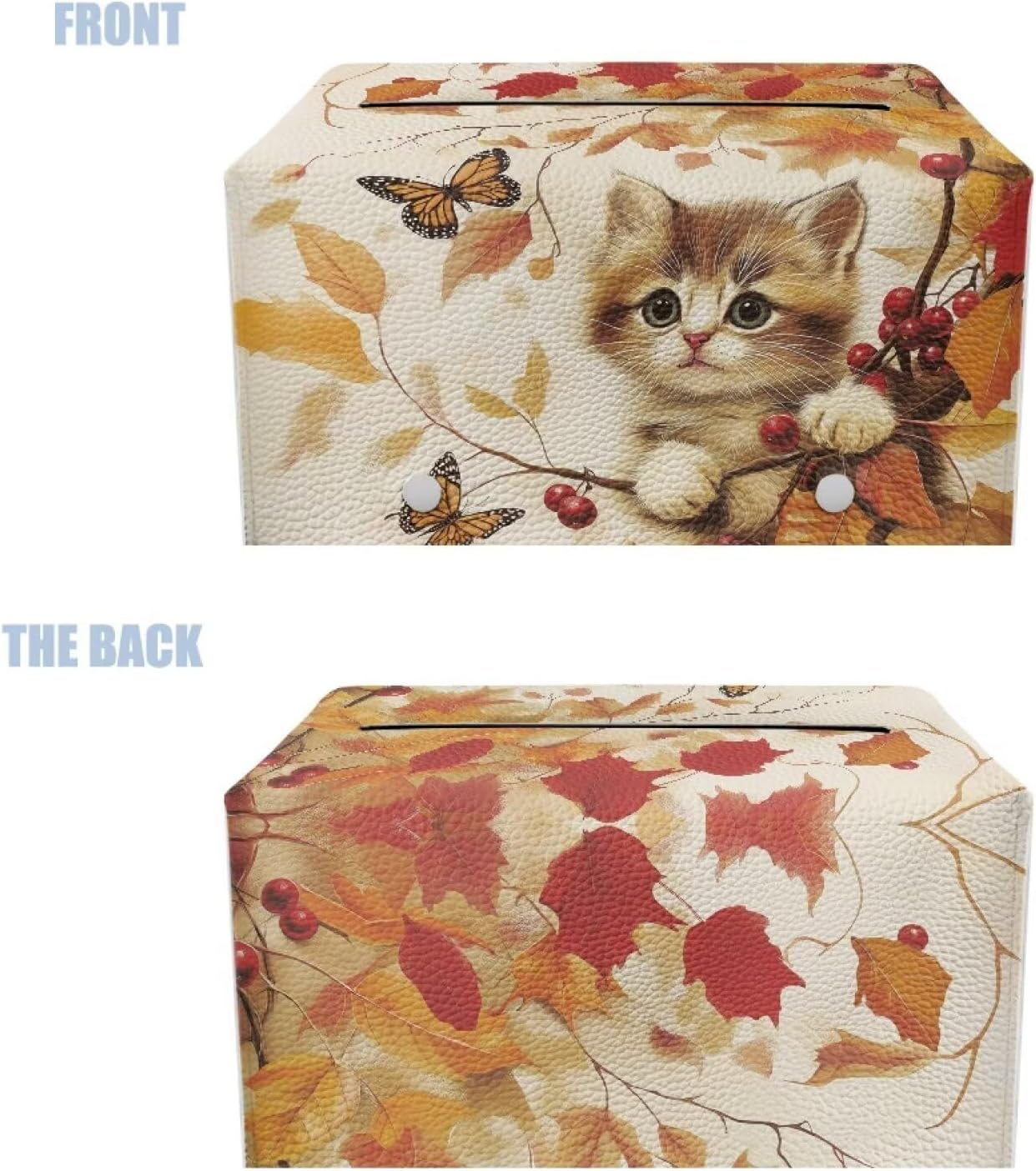 Rectangle Tissue Box Cover Cute Cat Leather Tissue Box Holder for Bathroom Toilet Waterproof Facial Paper Organizer Fall Theme Home Decorations for Dining Room Bathroom