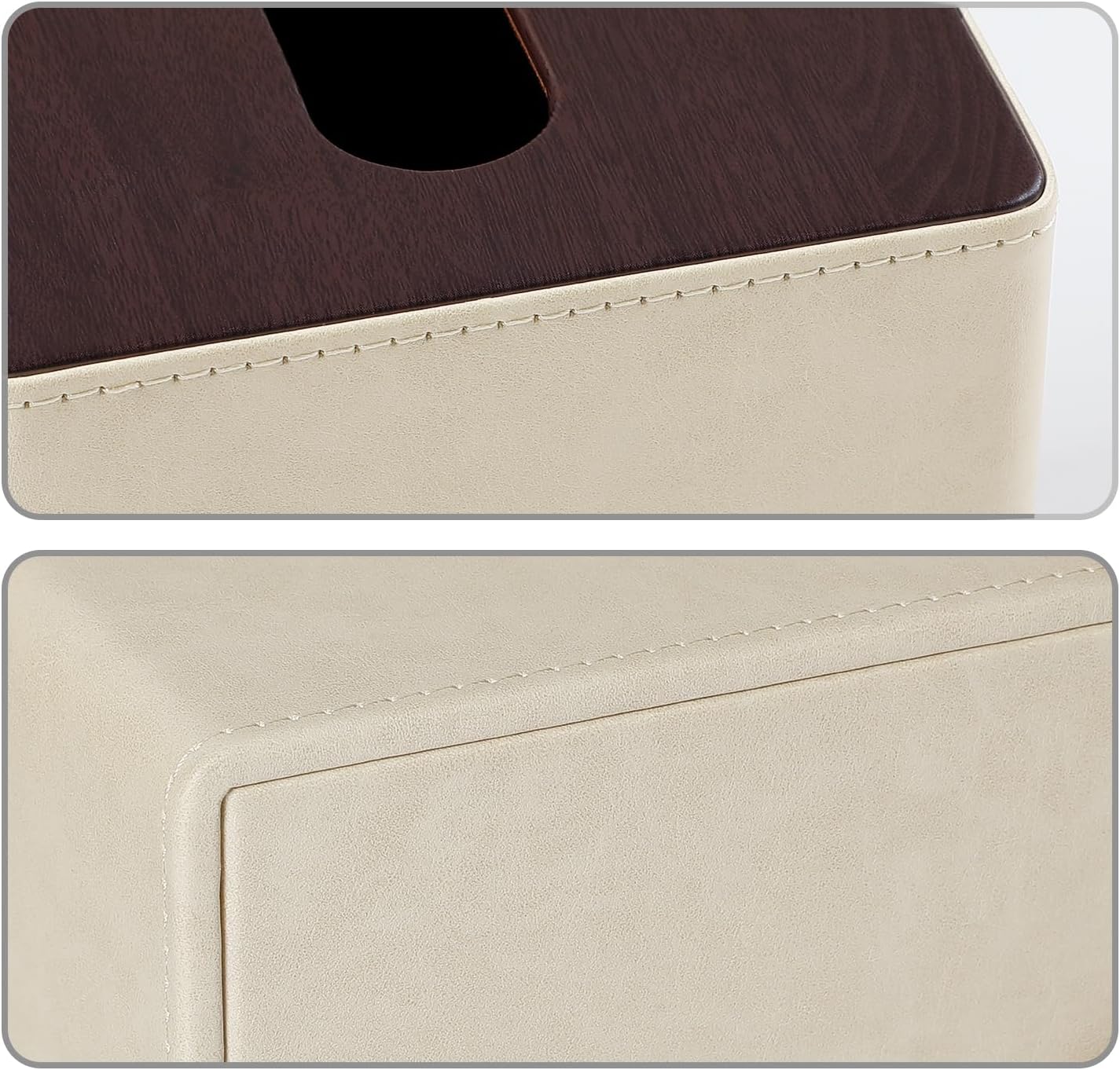 PU Leather Tissue Box Cover Square Tissue Box Holder with Magnetic Closure (Beige)