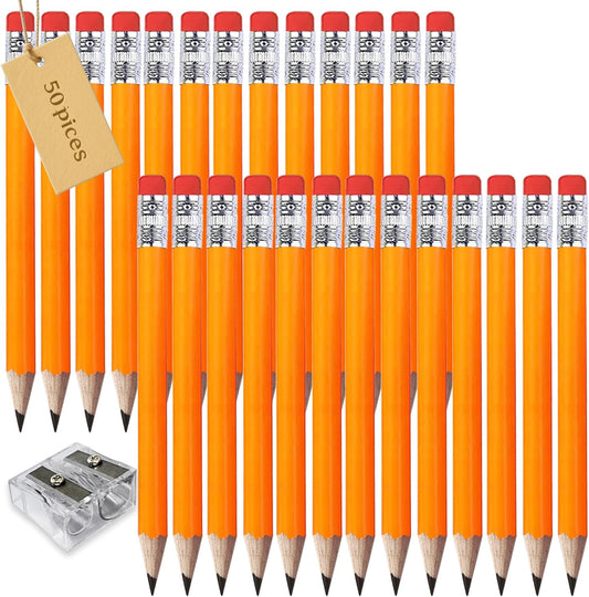 Adhere 25pcs Golf Pencils with eraser Hexagon Wooden Pencils Graphite 2B for Golf Event Scoring,Classroom,Wedding,Company Meetings,Pew, Pocket (z-Orange・Round ・50pcs)