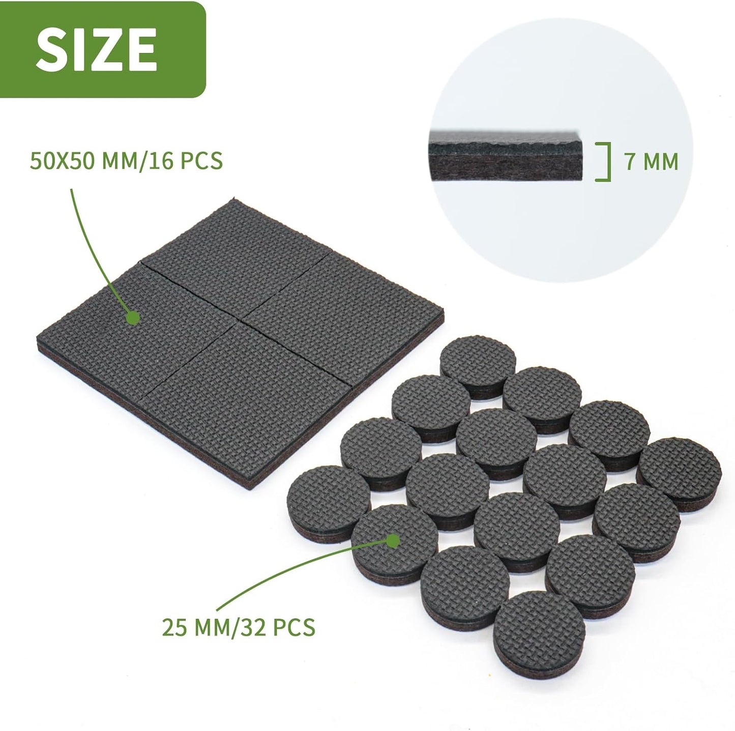 Non Slip Furniture Pads 48 PCS - 32 pcs 1” Round + 16 pcs 2" Square - Anti Slip Furniture Pads - Self Adhesive Rubber Feet Furniture Feet - Chair Leg Floor Protectors