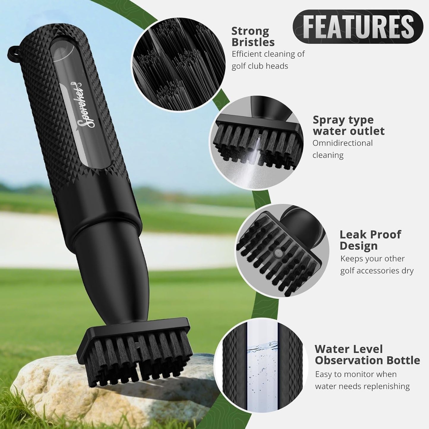 Pro 3rd Gen Golf Club Spray Cleaner Brush, Adopts a Leak Proof Design, Equipped with a Multi Functional Telescopic Clamp and a Press Type Water Bottle, Premium Golf Accessories for Men