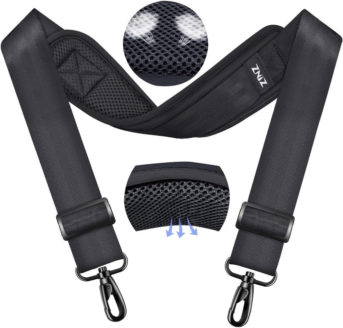ZINZ 79.5" Universal Strap with Ultra-Thick Fixed Breathable Pad - Adjustable Heavy-Duty Shoulder Strap for Laptop, Crossbody, Luggage, Gym, Camera Bag and More - D01G01