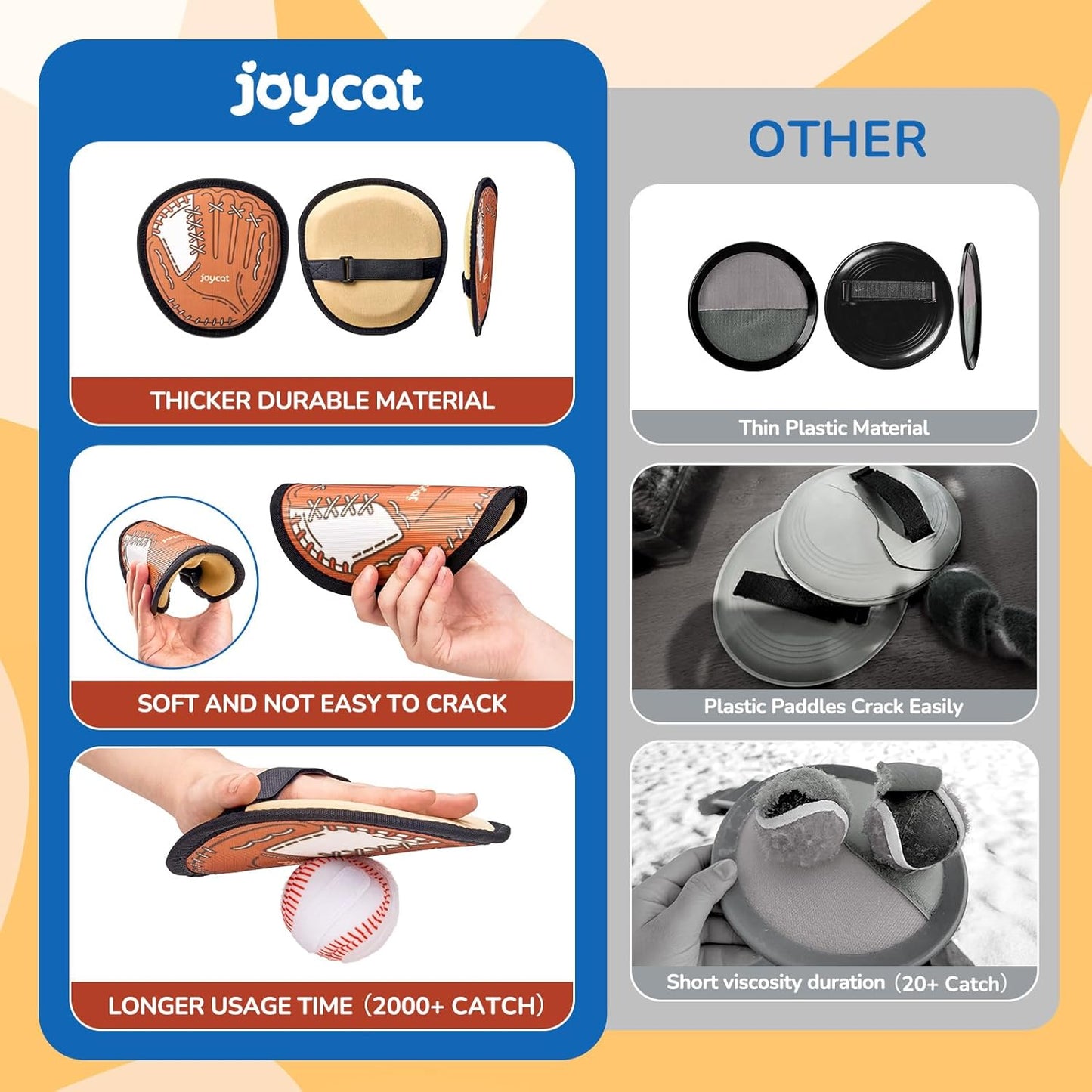 JoyCat Toss and Catch Ball Game Set,Toddler Baseball Glove,Beach Pool Yard Camping Games,Kids Sports & Outdoor Play Toys for Family,Outside Toys for 3 4 5 6 7 8 9 10+Year Old Boys Girls Birthday Gifts