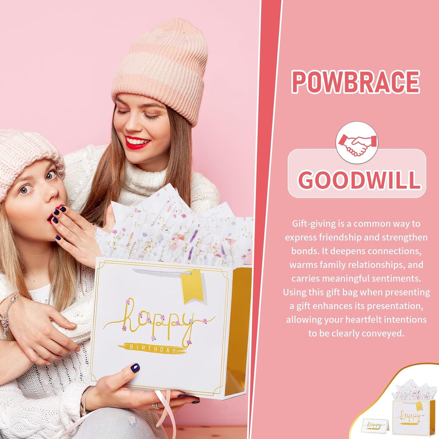 13" White Happy Birthday Gift Bag with Tissue Paper and Greeting Card for Party,Happy Birthday Gift Bag for Men and Women, Gift Bags Medium size (1 Pcs Hot Stamping)