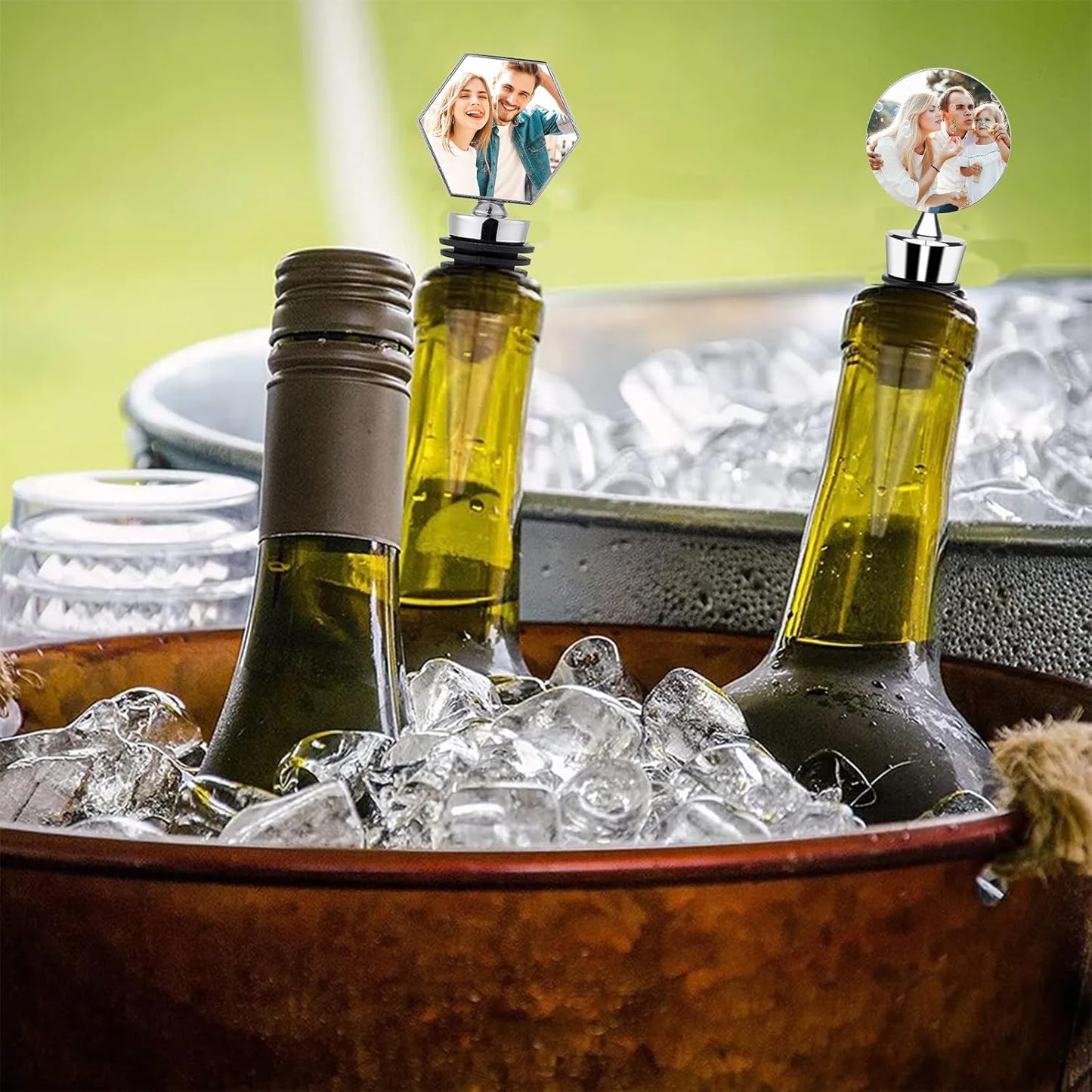 Personalized Wine Stopper Custom Wine Bottle Stopper with Your Photo Metal Wine Food Grade Silicone Stopper for Family, Wedding, Holiday Party
