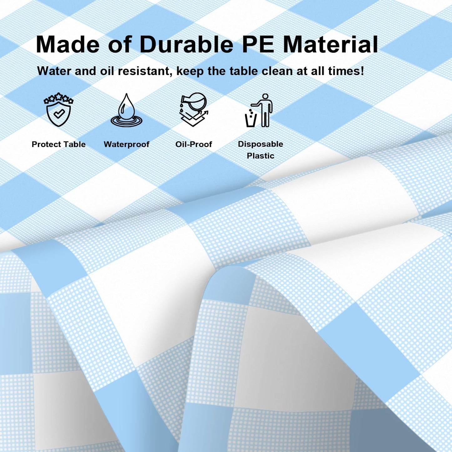12 Pack Blue and White Checkered Tablecloth, Round Blue Gingham Plastic Table Cloths for Parties Disposable, 84x84 in Waterproof Camping Tablecloth for Birthday Party Baby Shower Picnic School