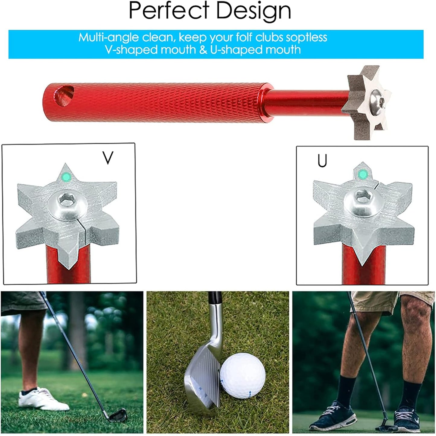 VIPMOON Golf Club Groove Sharpener Tool, Golf Brush and Groove Cleaner with Retractable Zip-line Aluminum Carabiner, Groove Sharpener Golf for Wedge & Irons, U & V-Grooves, Golf Accessories for Men