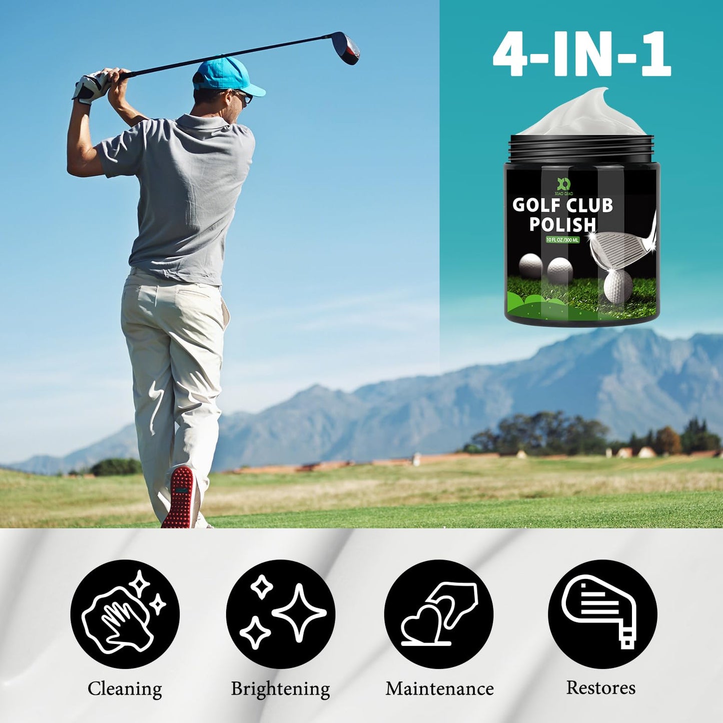 Golf Club Polish and Golf Club Cleaner Kit, 300ml 3-in-1 Rust, Scuff & Stain Remover and Rust Remover for Aluminum, Metal, Zinc and Steel