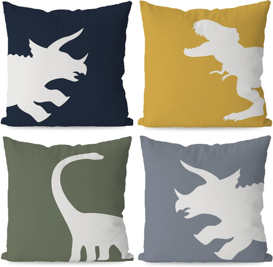 KEUSPI Cartoon Dinosaur Dino T-Rex Throw Pillow Covers,Dinosaur Throw Pillow Covers 18×18 Inch Set of 4,Home Boys Room Kids Room Playroom Nursery Decor,Dinosaur Lover Gifts for Boys Kids