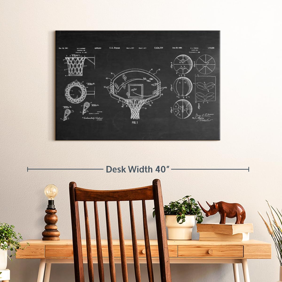 ElephantStock Basketball Patents Canvas - 1 Panel Sports Patent Wall Art Decor - Sports Decorations for Boys Room - Wall Art and Office Decor - 30" X 20"