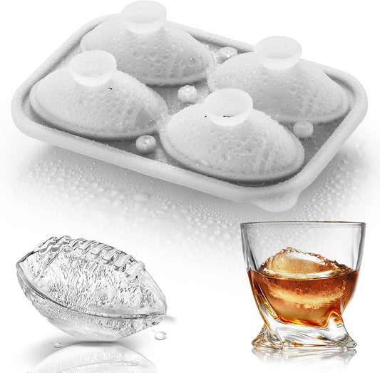 Silicone Football Ice Cube Mold Fun Shapes, Novelty Football Gifts, 2.2" Large Craft Round Sphere Ice Ball Molds For Game Day, Whiskey, Cocktails, Bourbon, Super Bowl