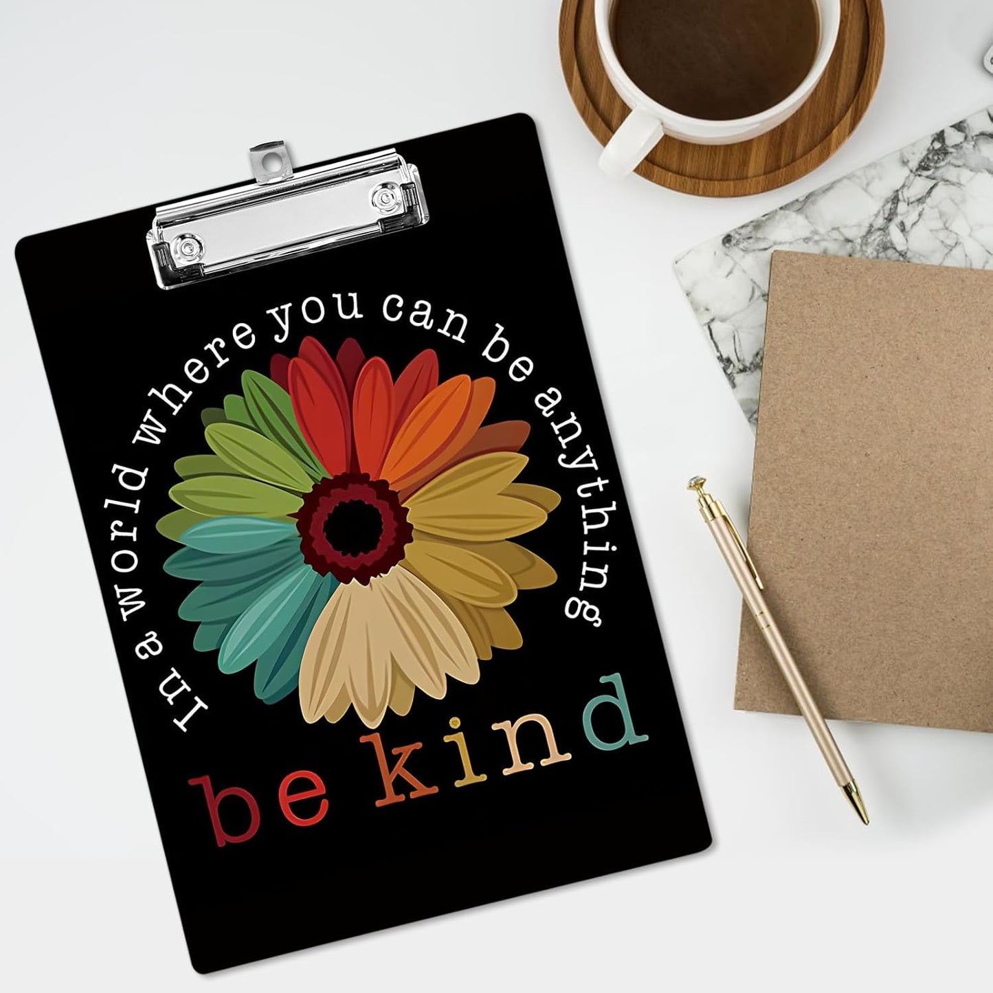 Plastic A4 Clipboards, Cute Fashion Decorative, 12.2" x 8.7" Standard A4 Size, Acrylic for Teacher, Social Worker, Students, Women, Office Supplies (Be Kind)