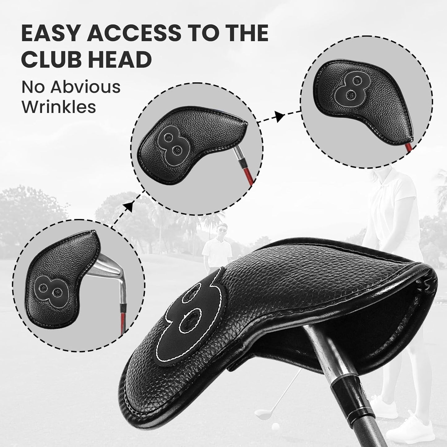 Golf Iron Covers Set Strong Magnetic Closure Value 10 Pack, Double Side Number Synthetic Leather Deluxe Club Headcover, Universal Head Cover Fit Main Irons Clubs for Women Men