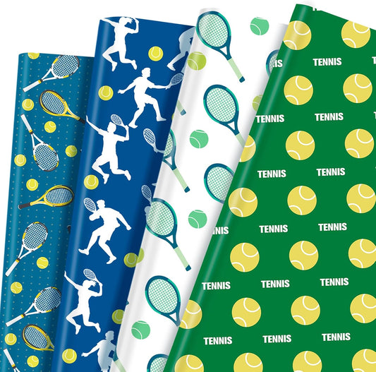 Tennis Wrapping Paper 12 Sheets Sports Tennis Racket Wrapping Paper Tennis Ball Gift Wrap for Birthday,Team Celebration Gifts Packing Paper - 20" x 28"