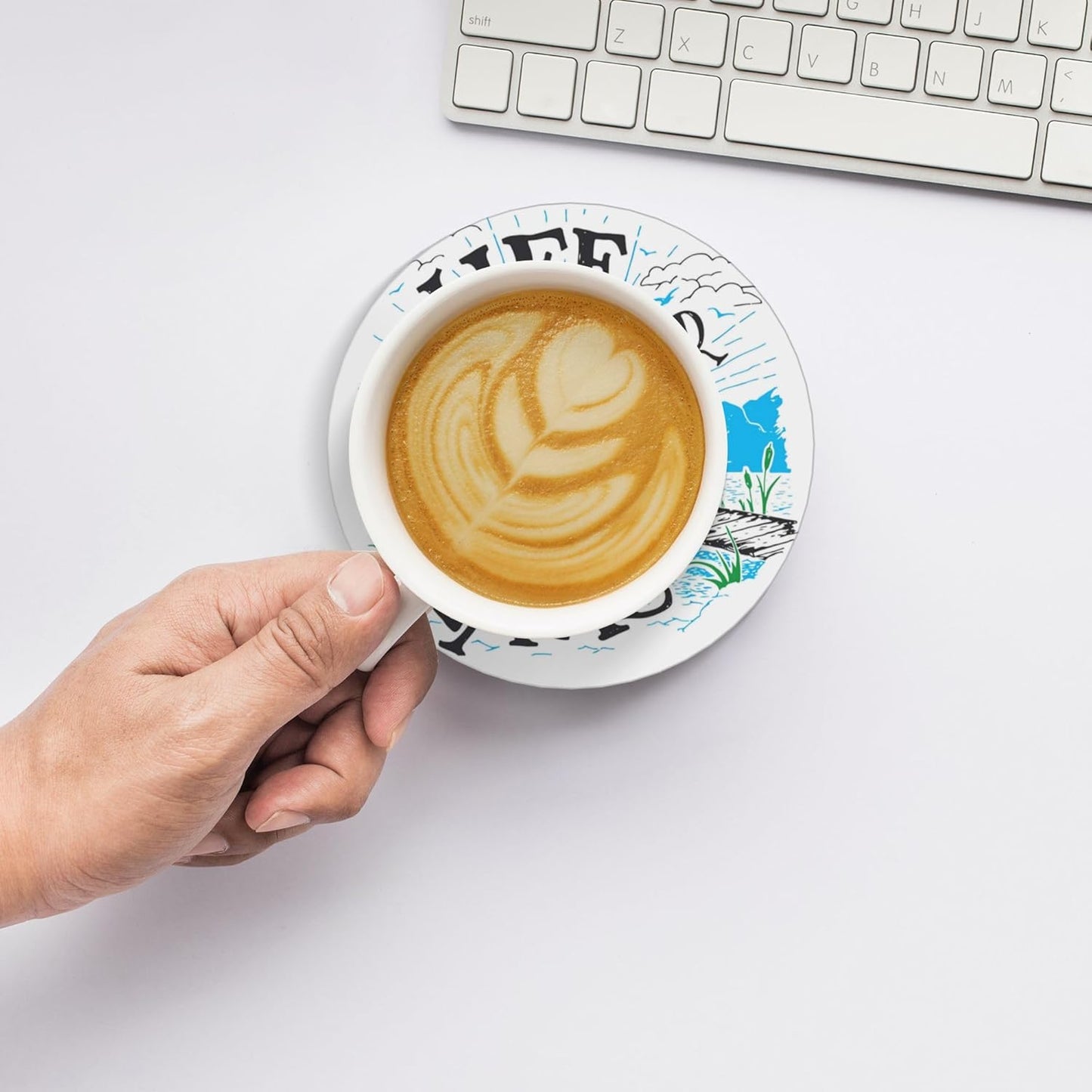 Life is Better Lake Coasters for Drinks Set of 4, Absorbent Ceramic Drink Coasters for Coffee Table Wooden Table Cup Bar, 4 Inches