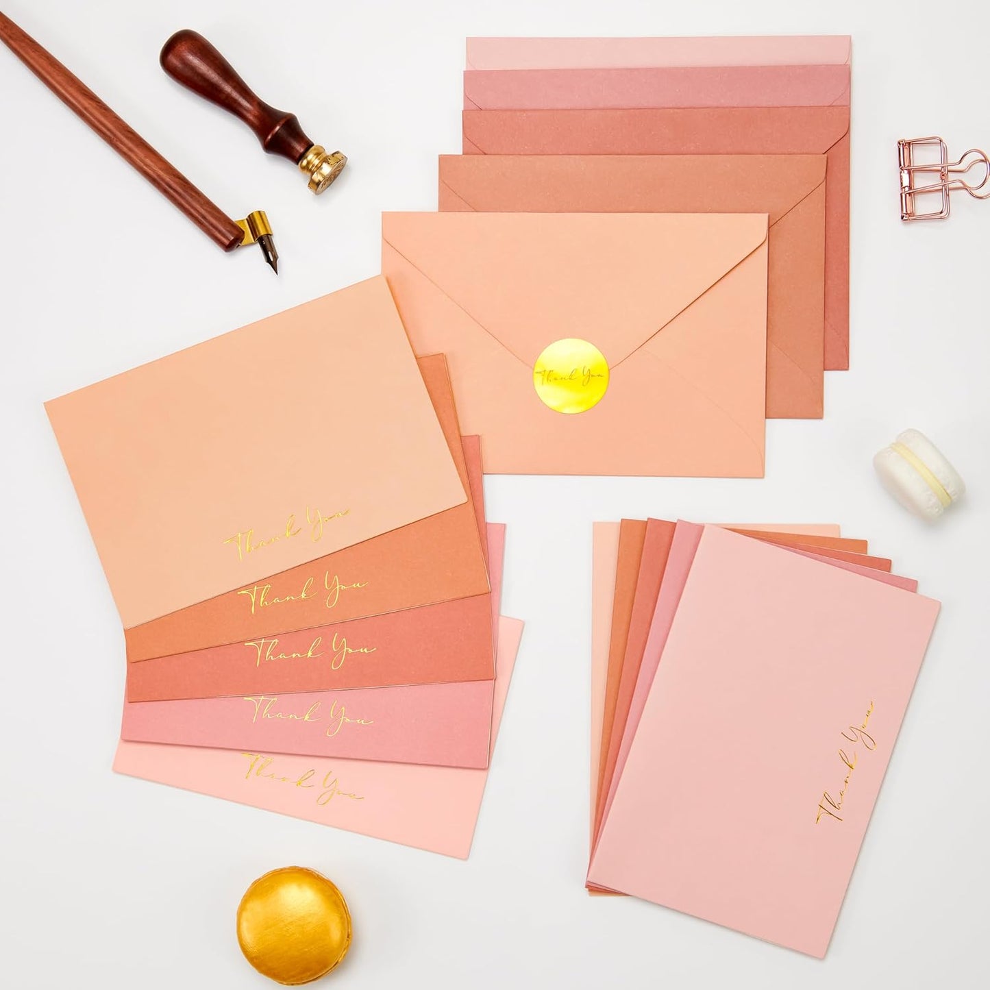 Crisky Pink Thank You Cards with Envelopes & Stickers， 50 Pack Gold Foil Bridal Shower Graduation Thank You Cards Small Business, Wedding Baby Shower Birthday Funeral Notes Bulk