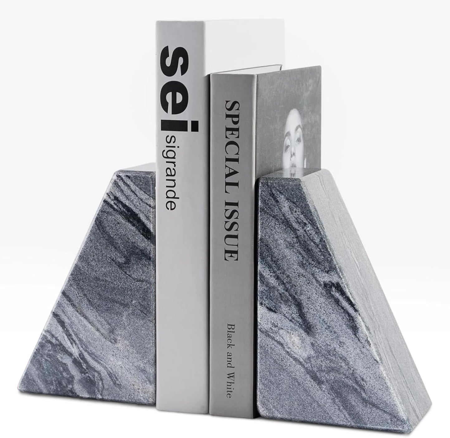 Marble Bookends for Heavy Books, Decorative Book Ends for Shelves, Unique and Heavy-Duty Book Ends for Hardback Book & CDS, Stone Book Stopper, Modern Book Holder, Monte Grigi, Set of 2