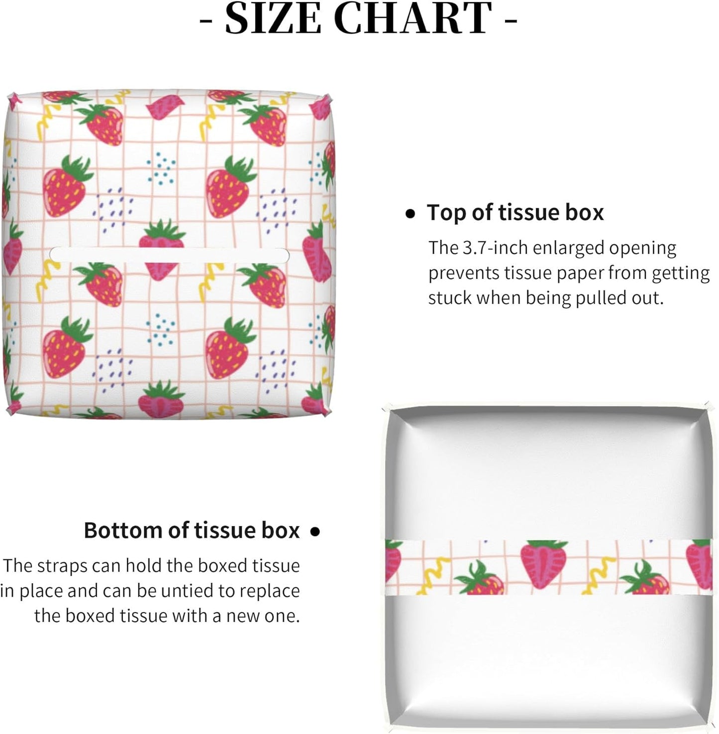 Cute Pink Strawberries Tissue Box Cover Square,Cartoon Strawberry Fruits Tissue Box Holder Waterproof Leather Facial Paper Organizer Dispenser for Bathroom Home Car Nightstand Vanity Desk